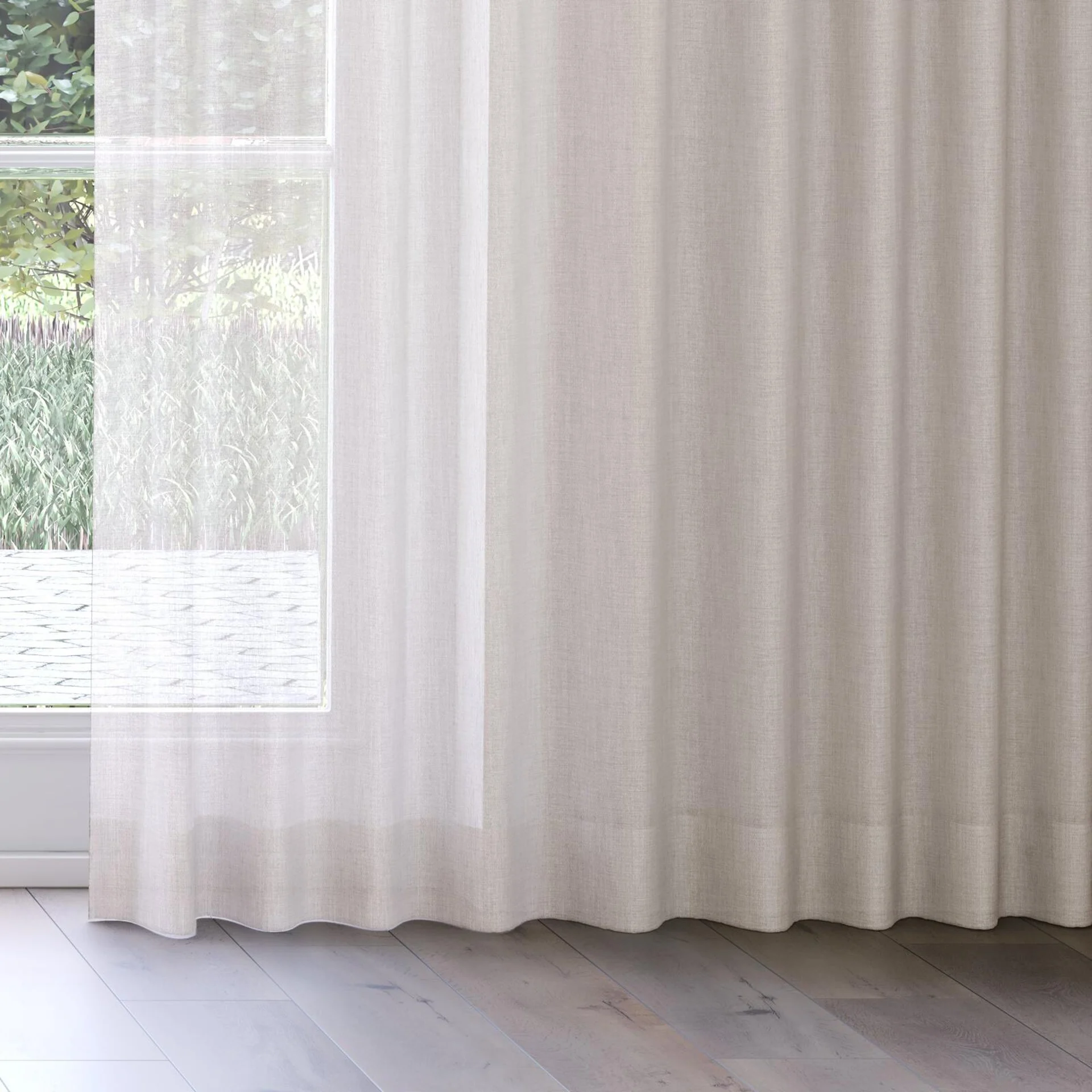 Bottom view of Mayfair Dust, on curtain rail