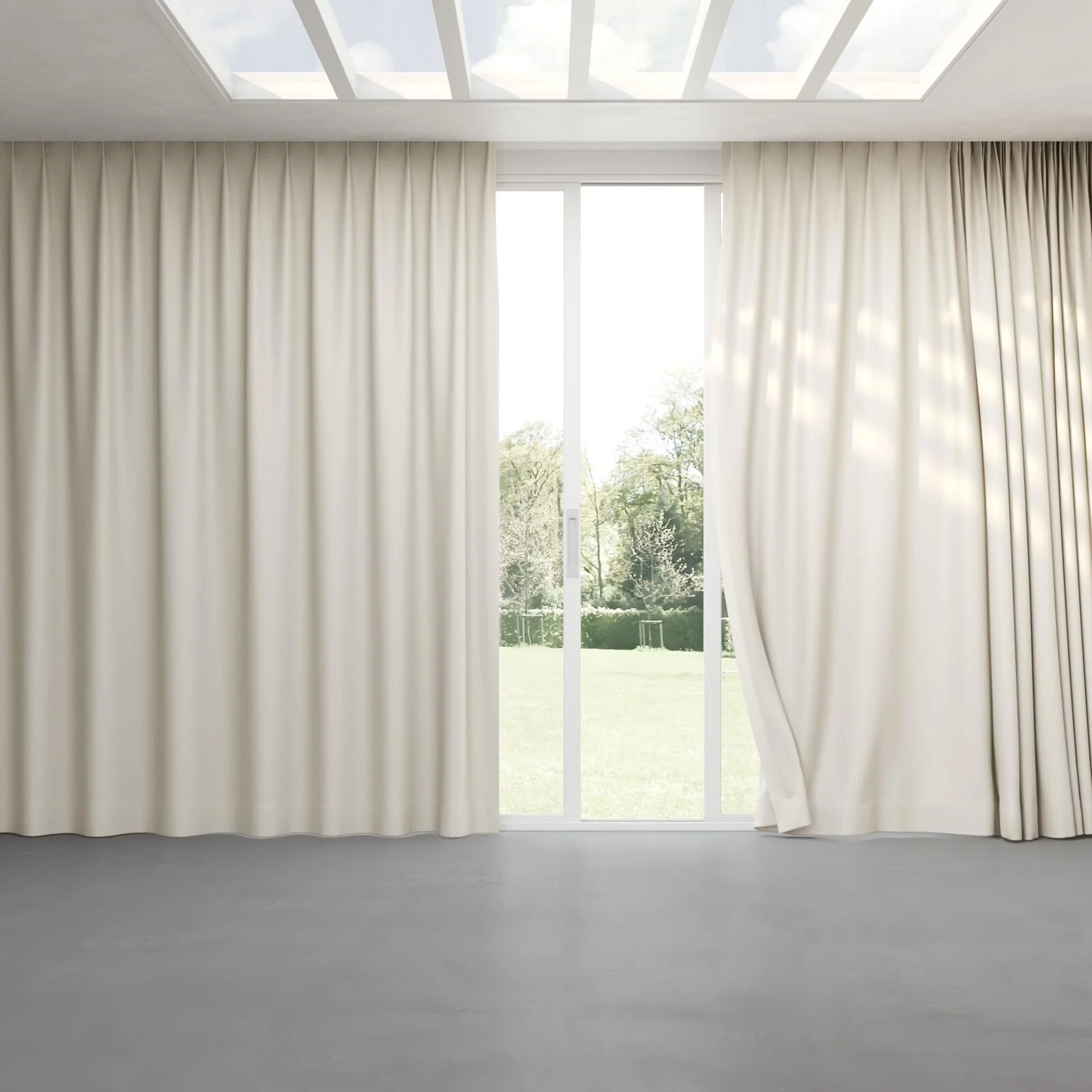 Full view of Heron Sand, pinch pleat