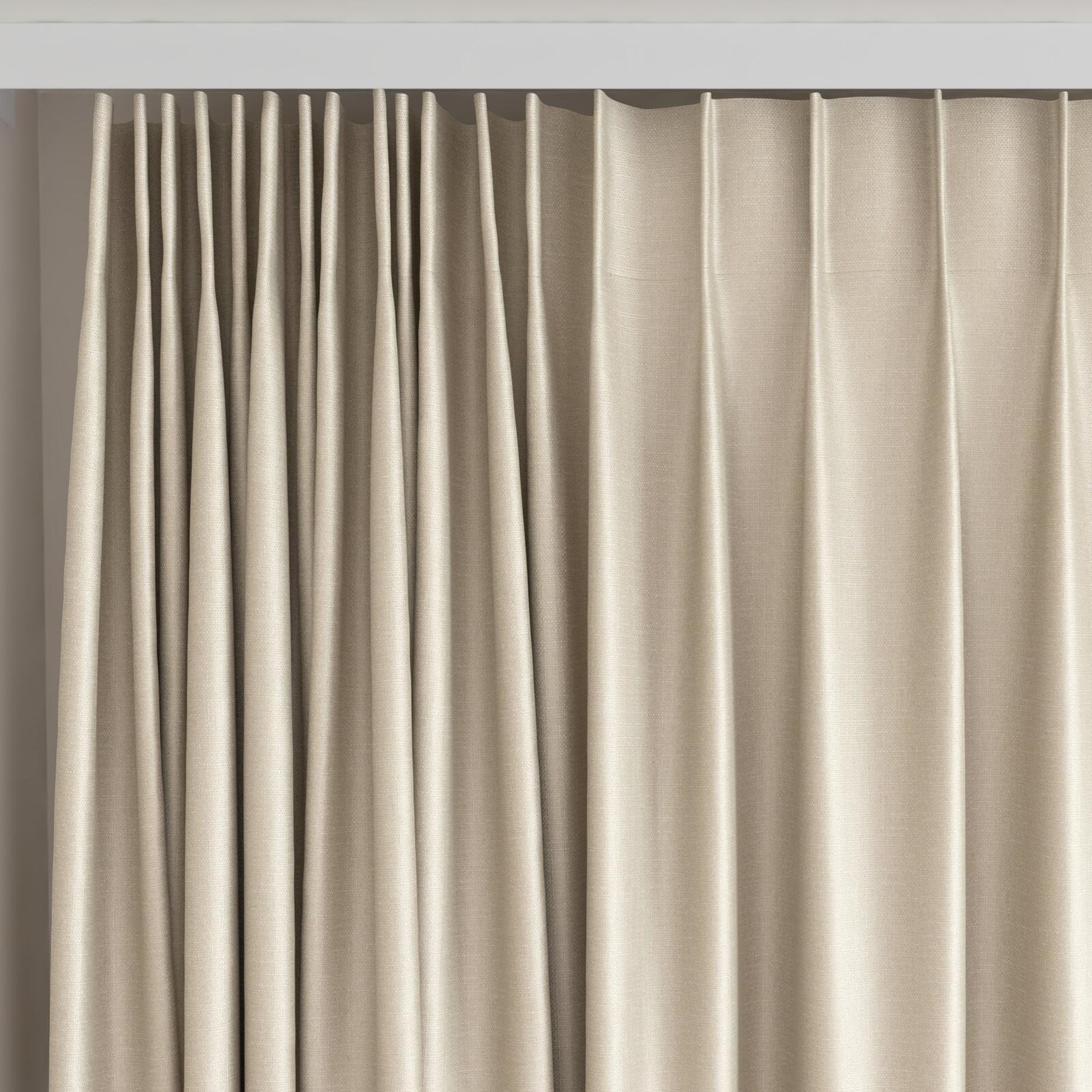 Top view of Stallion 2 Blackout Sand, on curtain rail