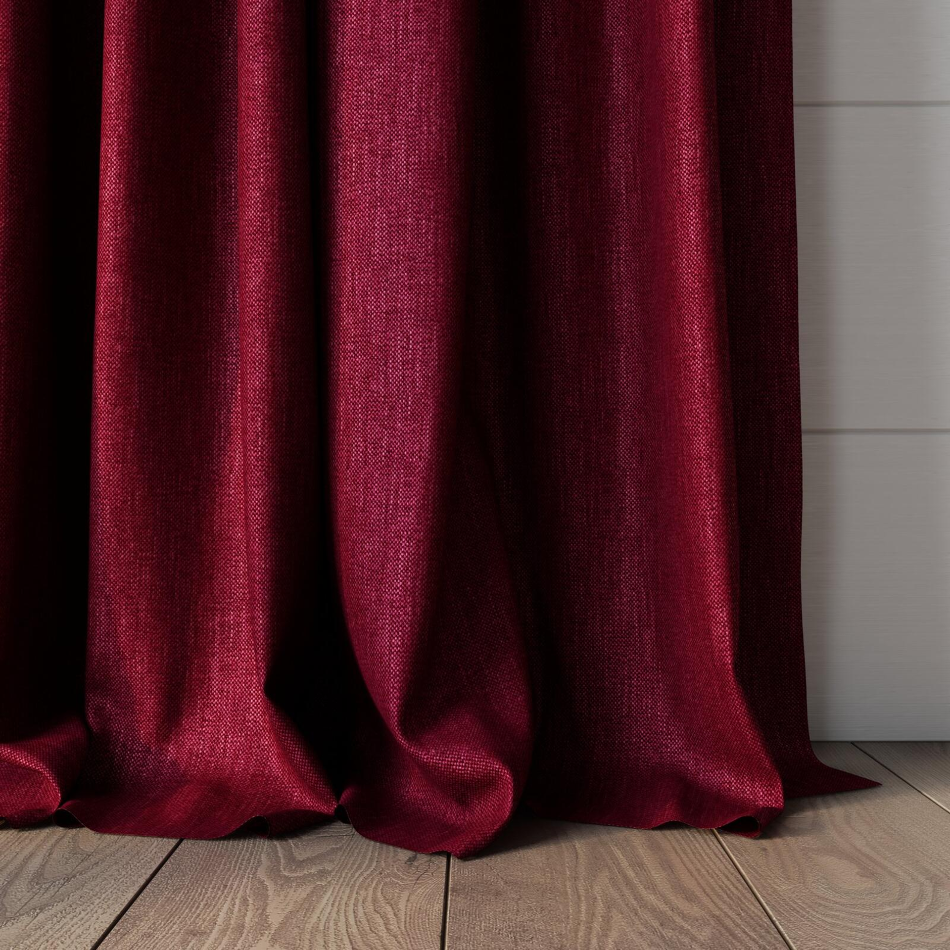 Bottom view of Bronco Claret, puddled, on curtain rod