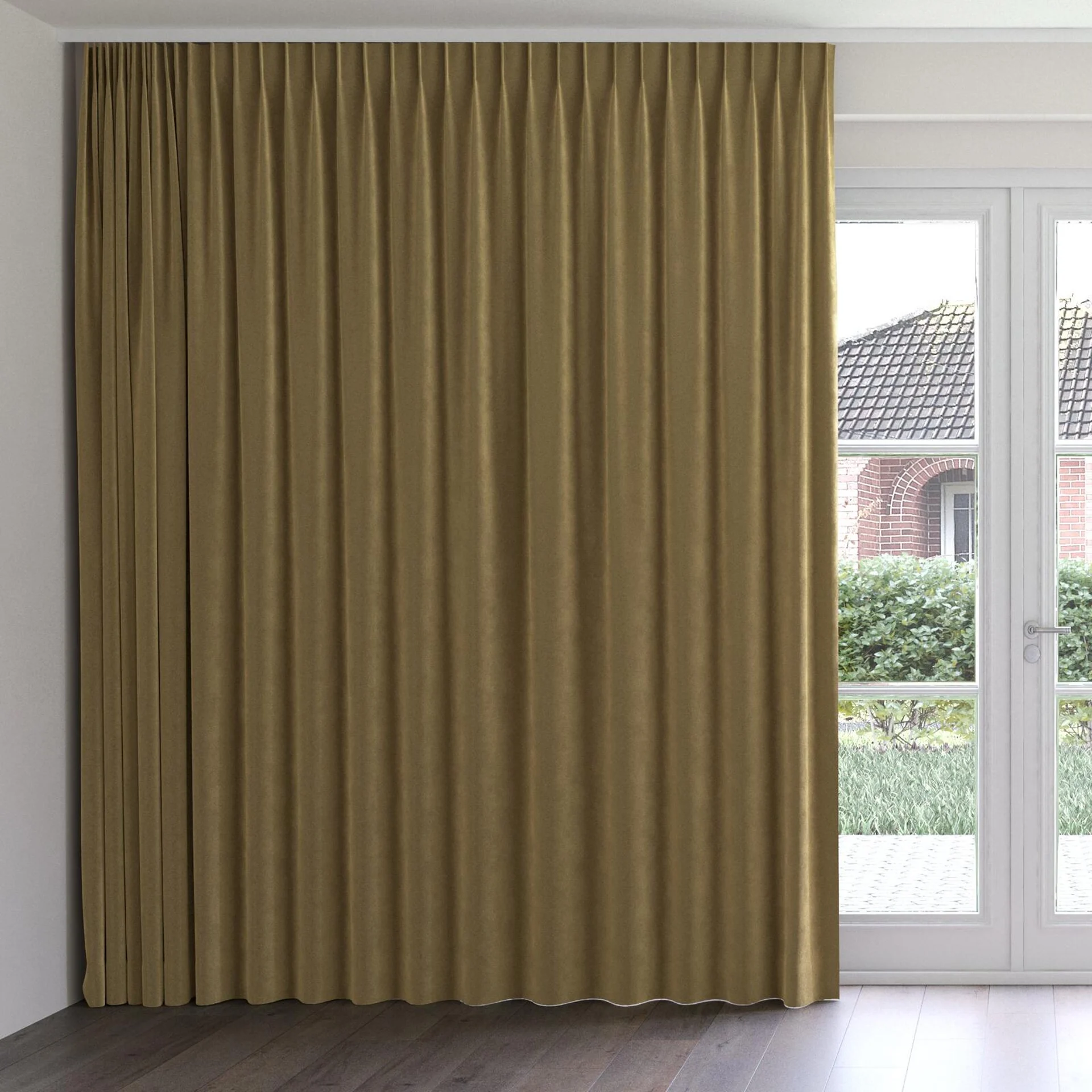 Front view of Vienna Nutmeg, on curtain rail