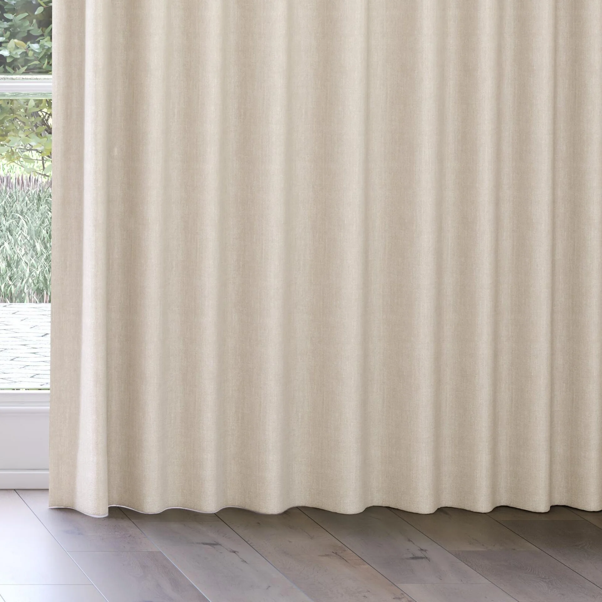 Bottom view of Effortless Natural, on curtain rail