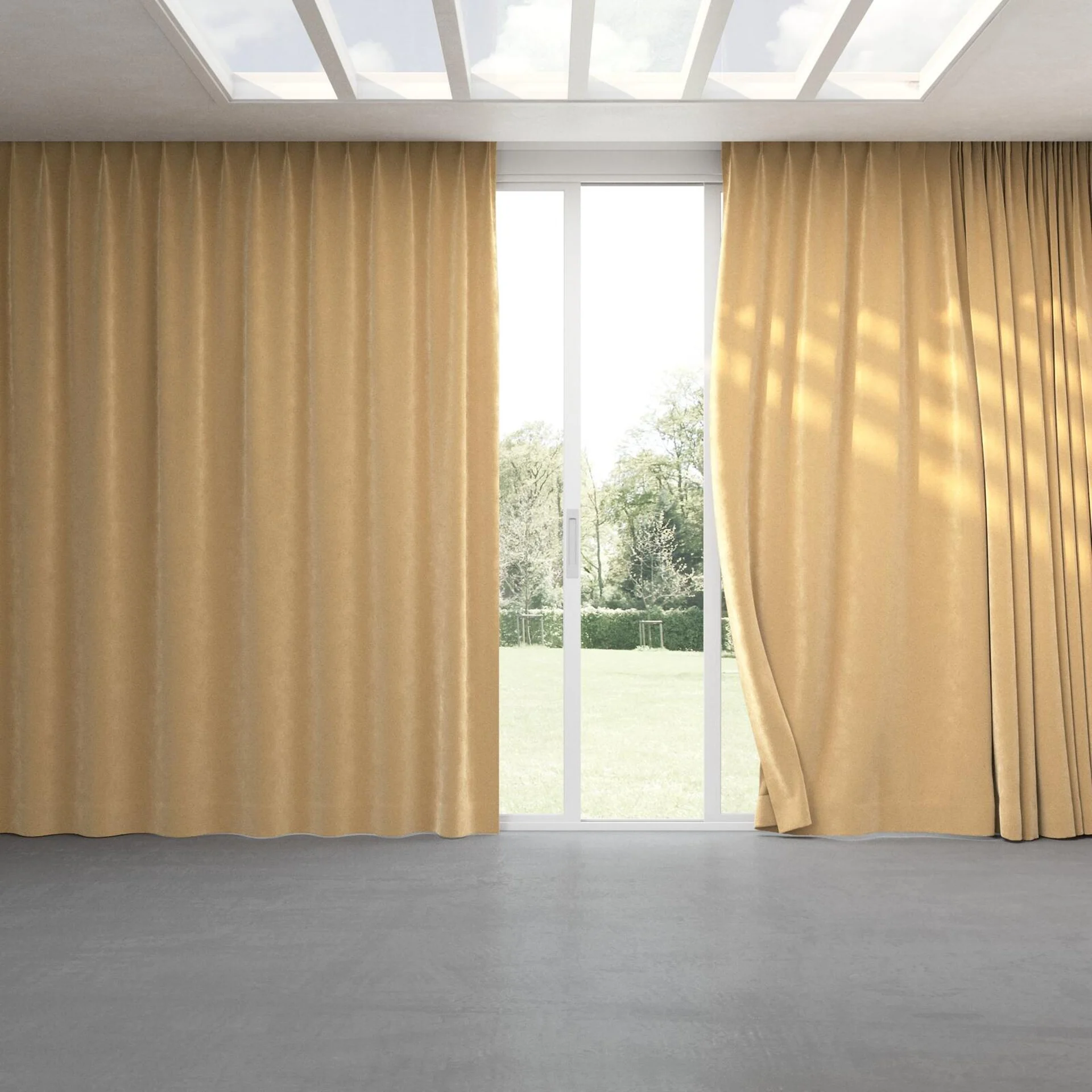 Full view of Lux Velvet Antelope 8406, pinch pleat