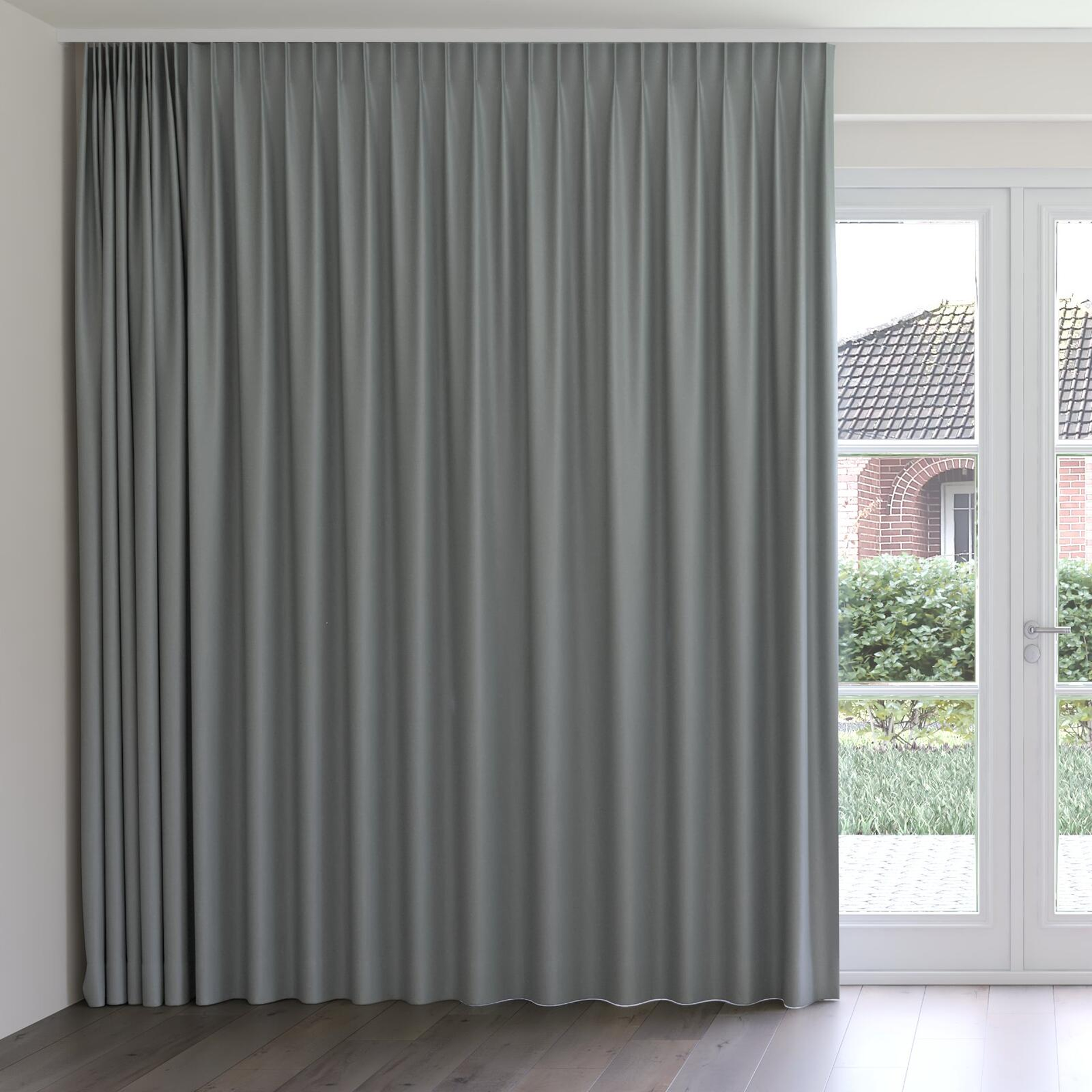 Front view of Infinite Celadon, on curtain rail