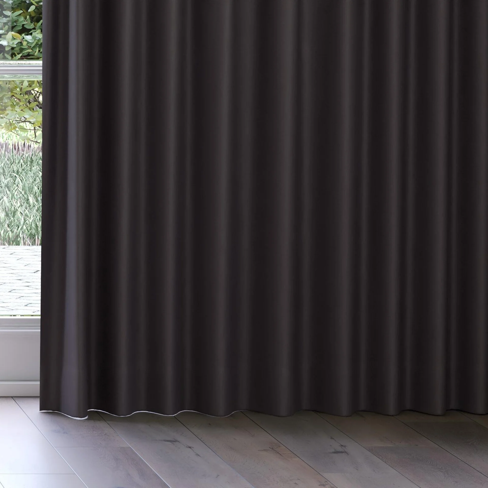 Bottom view of Duede Onyx, on curtain rail