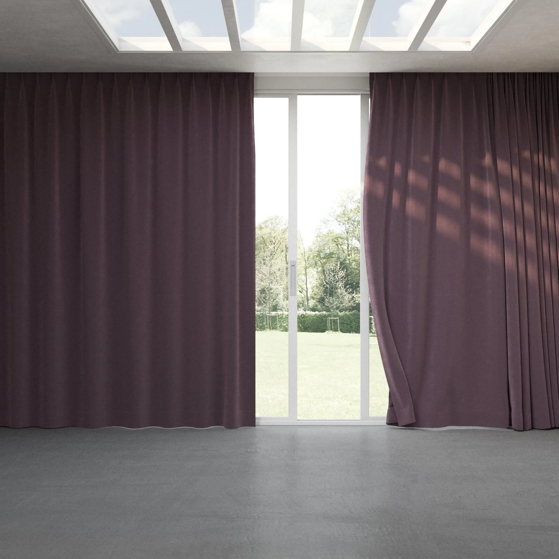 Full view of Verbier Plum, pinch pleat