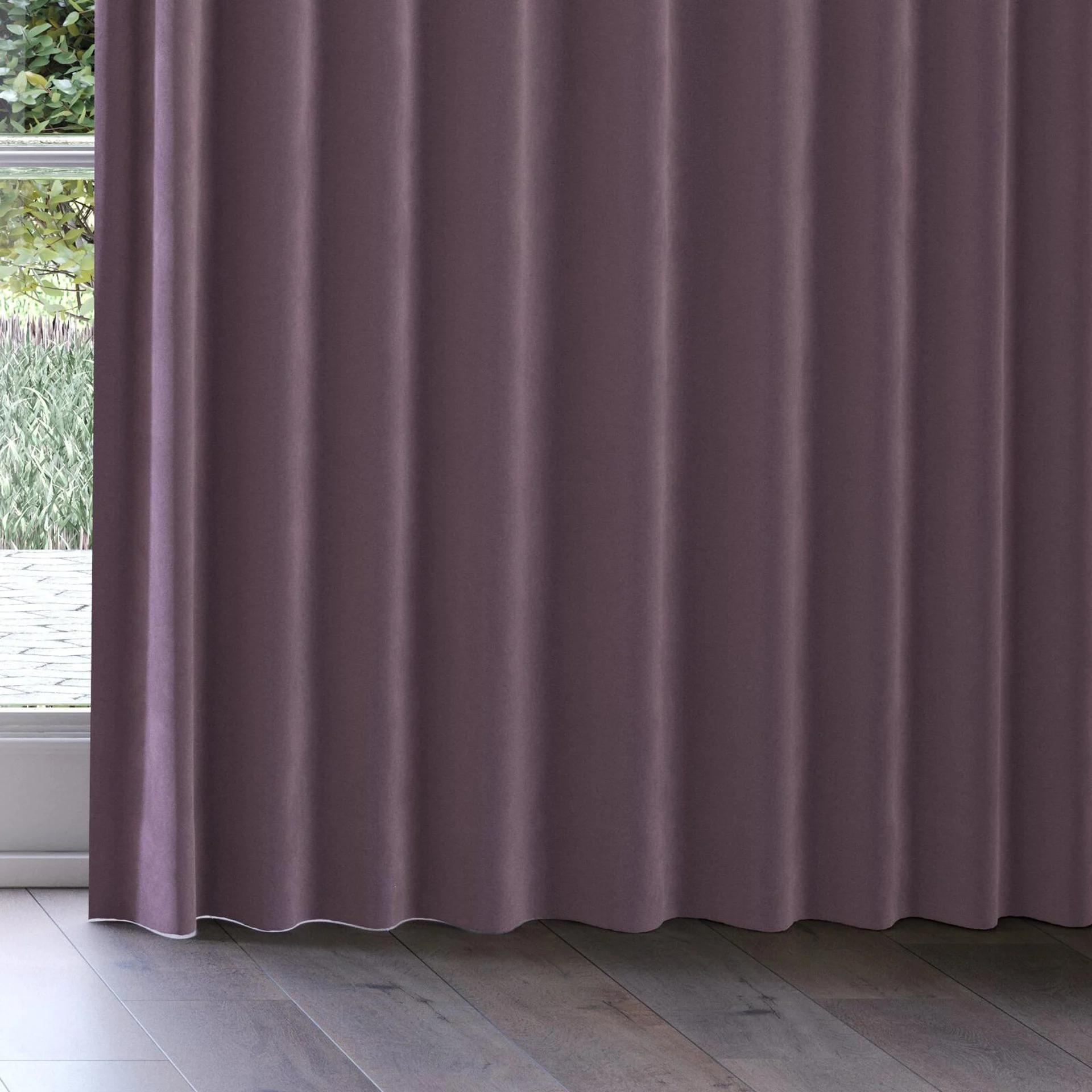 Bottom view of Verbier Plum, on curtain rail