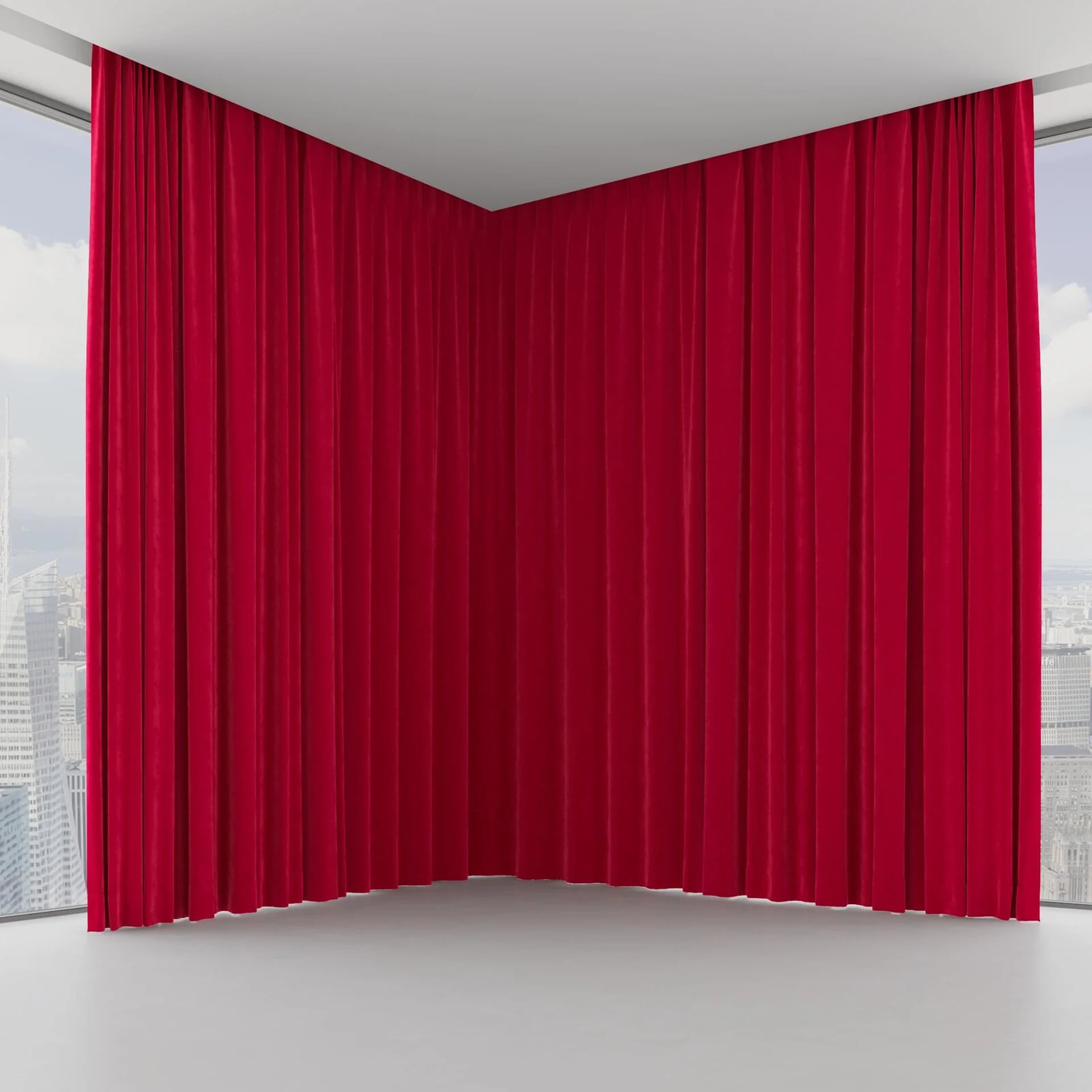Front view of Lux Velvet Crimson 8605, on hidden rail