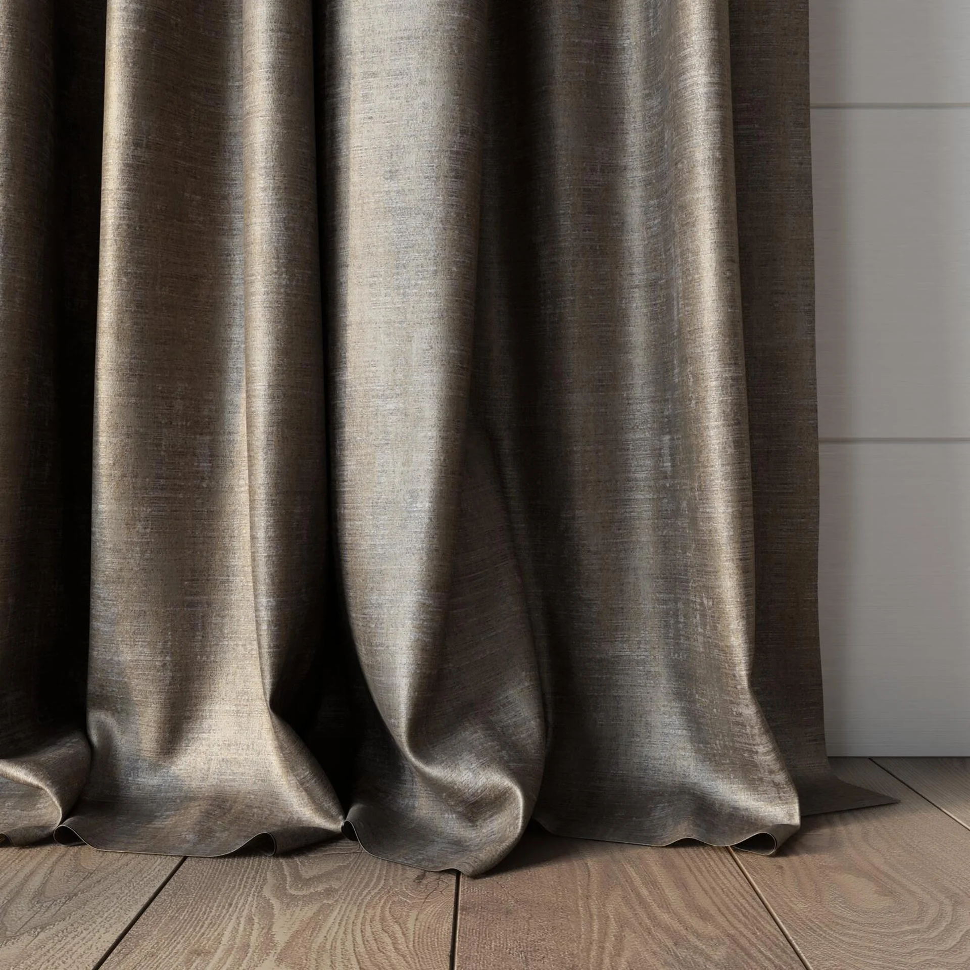 Bottom view of Nominee Fossil, puddled, on curtain rod