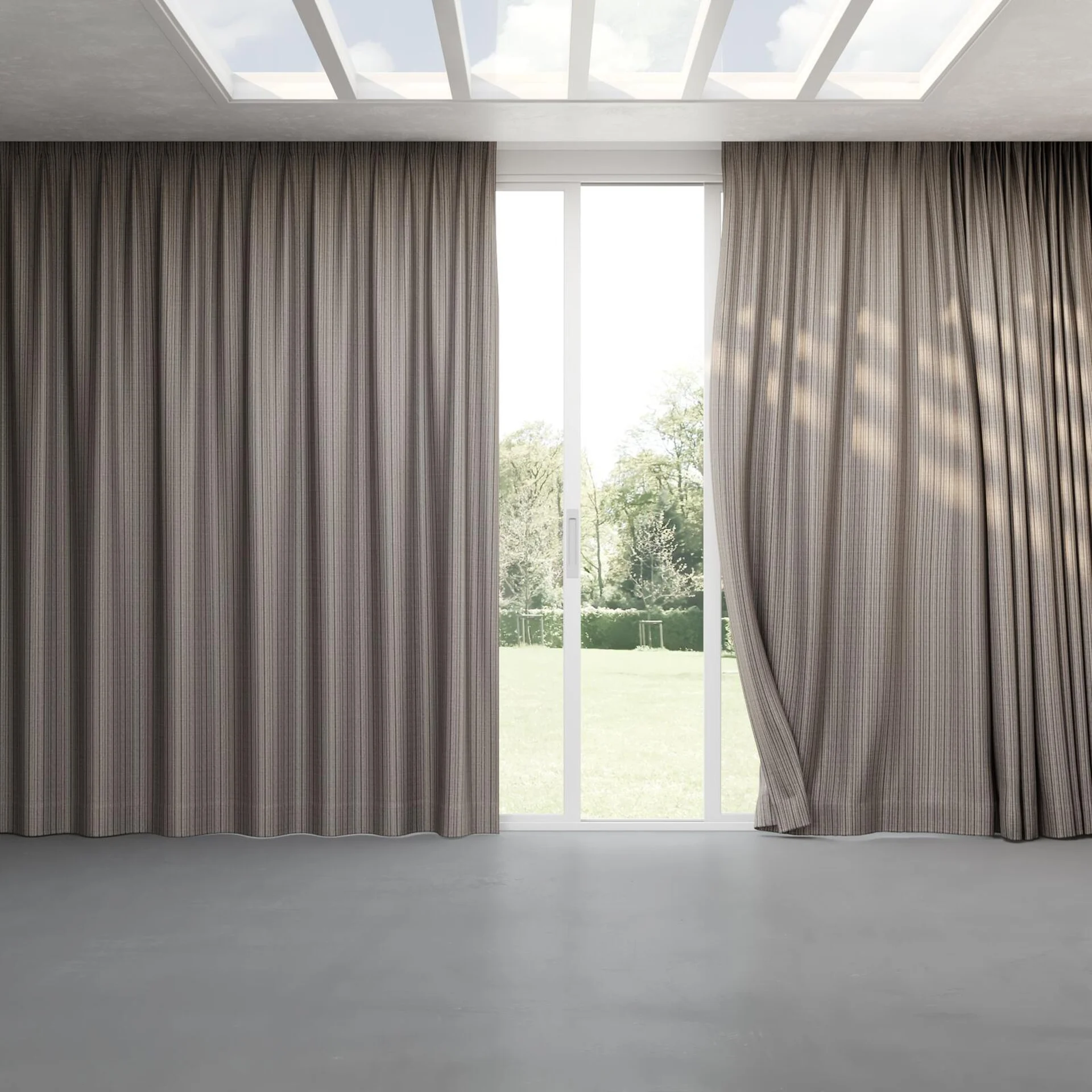 Full view of Oviedo Fog, pinch pleat