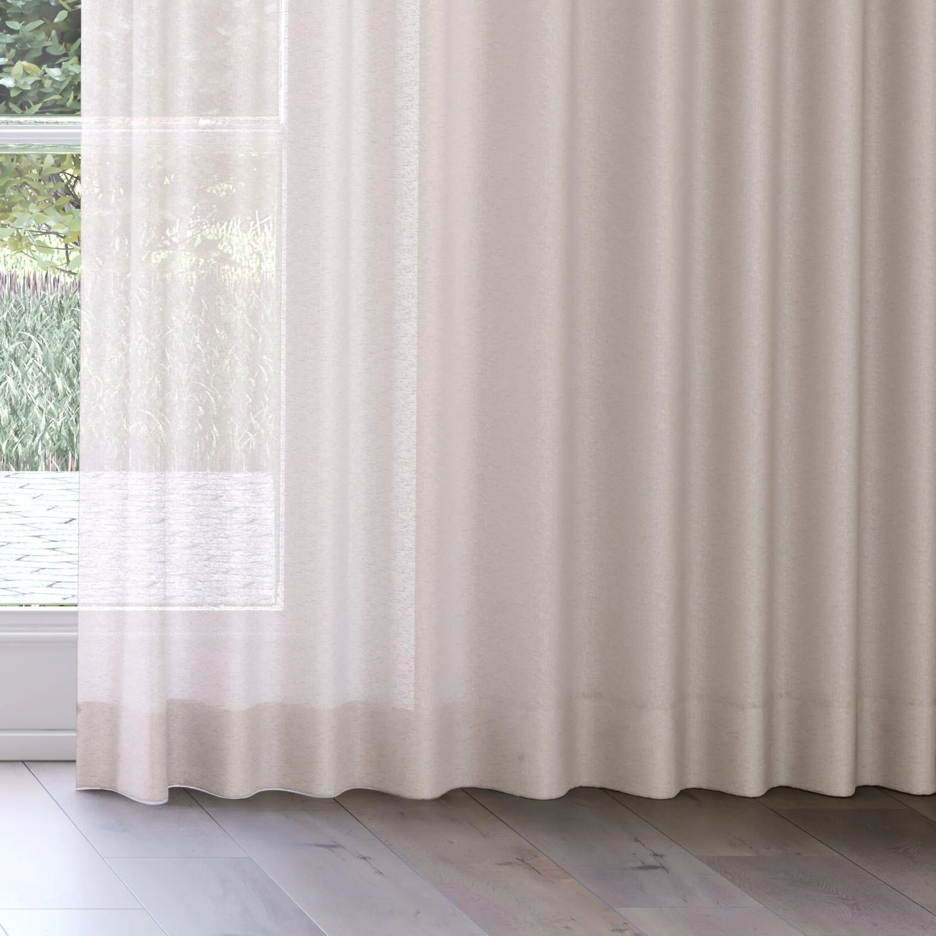 Bottom view of Shoji Dune 820, on curtain rail