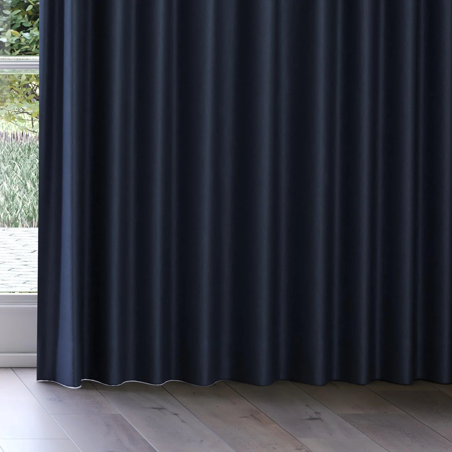 Bottom view of Infinite Indigo, on curtain rail