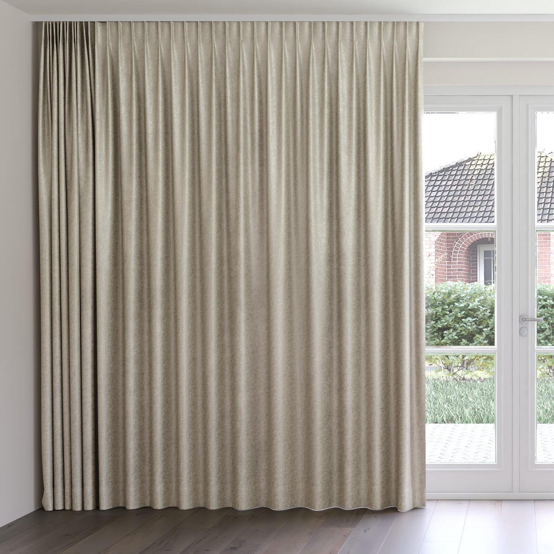 Front view of Hug Putty, on curtain rail