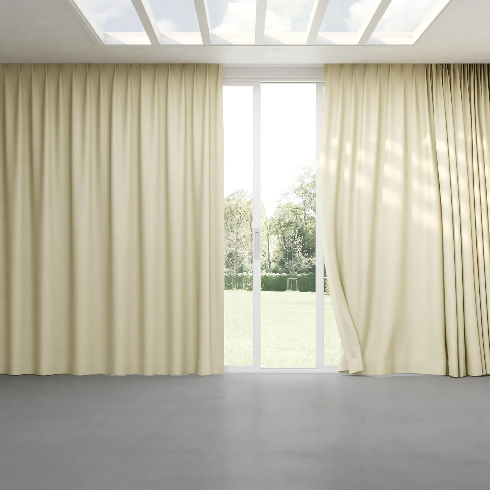 Full view of Cushy Sand, pinch pleat