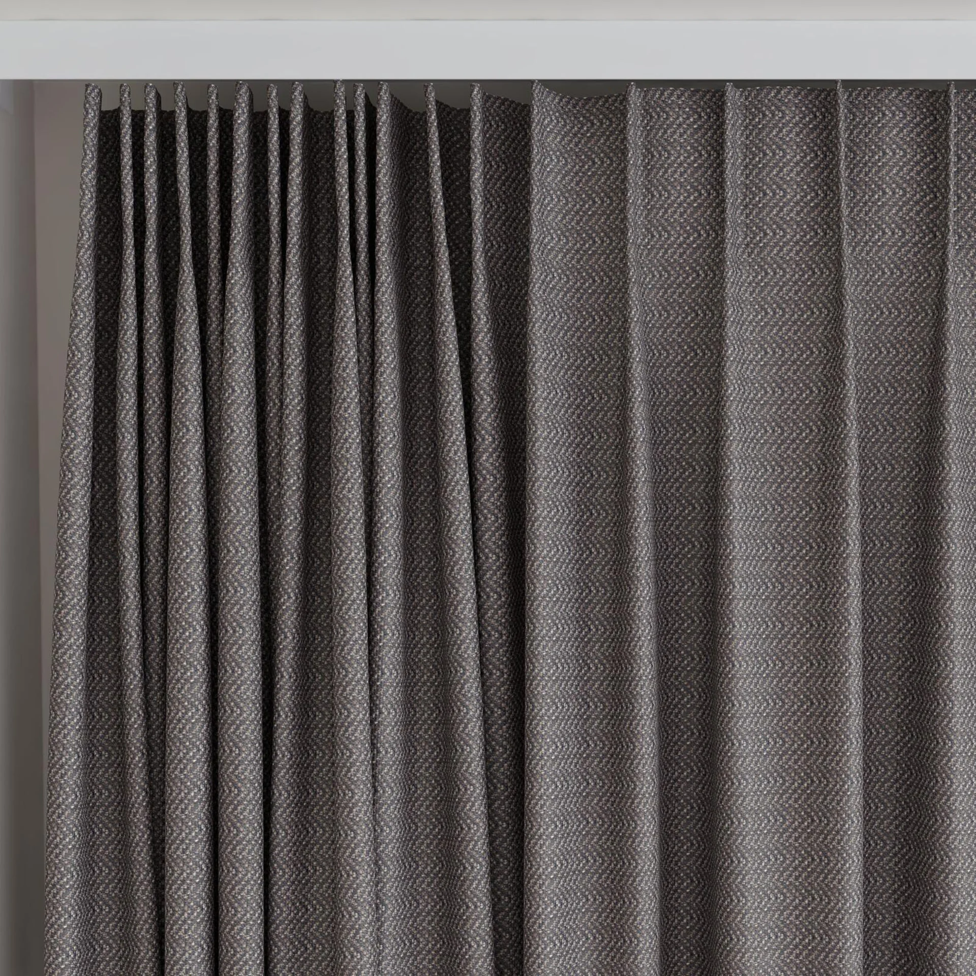 Top view of Kaomoji Liquorice, on curtain rail