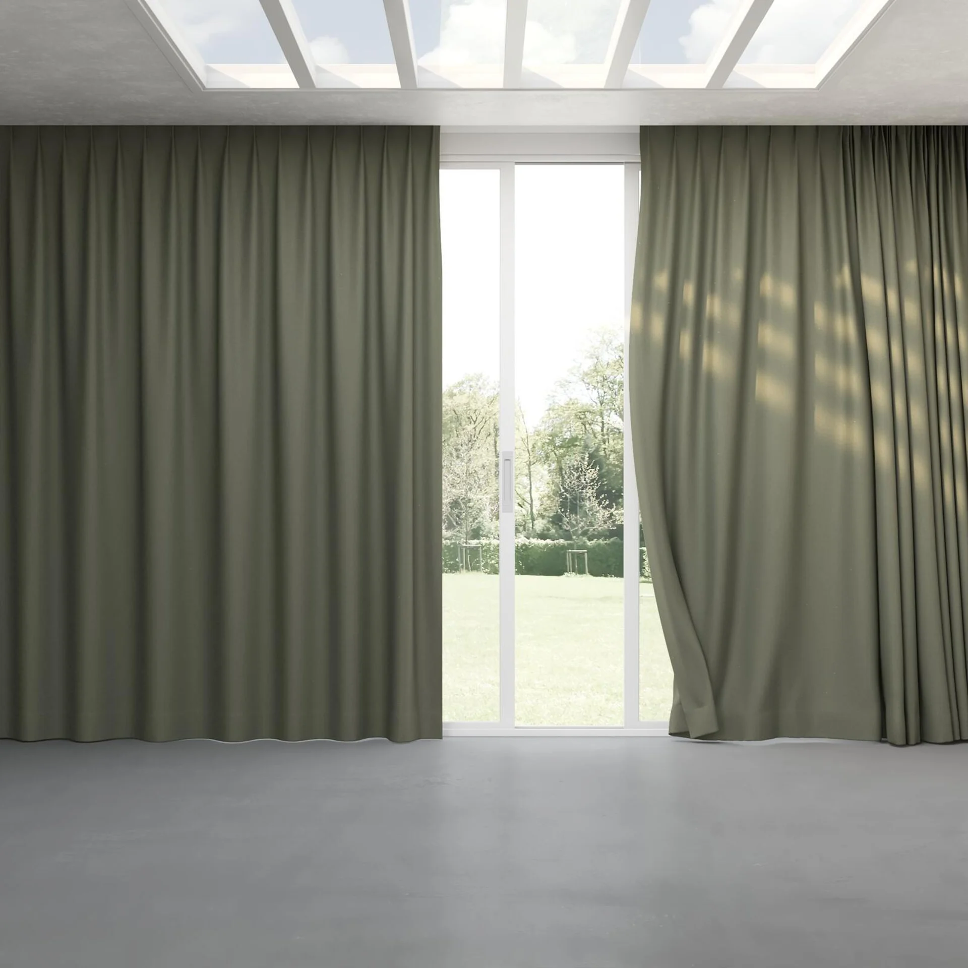 Full view of Duede Grass, pinch pleat