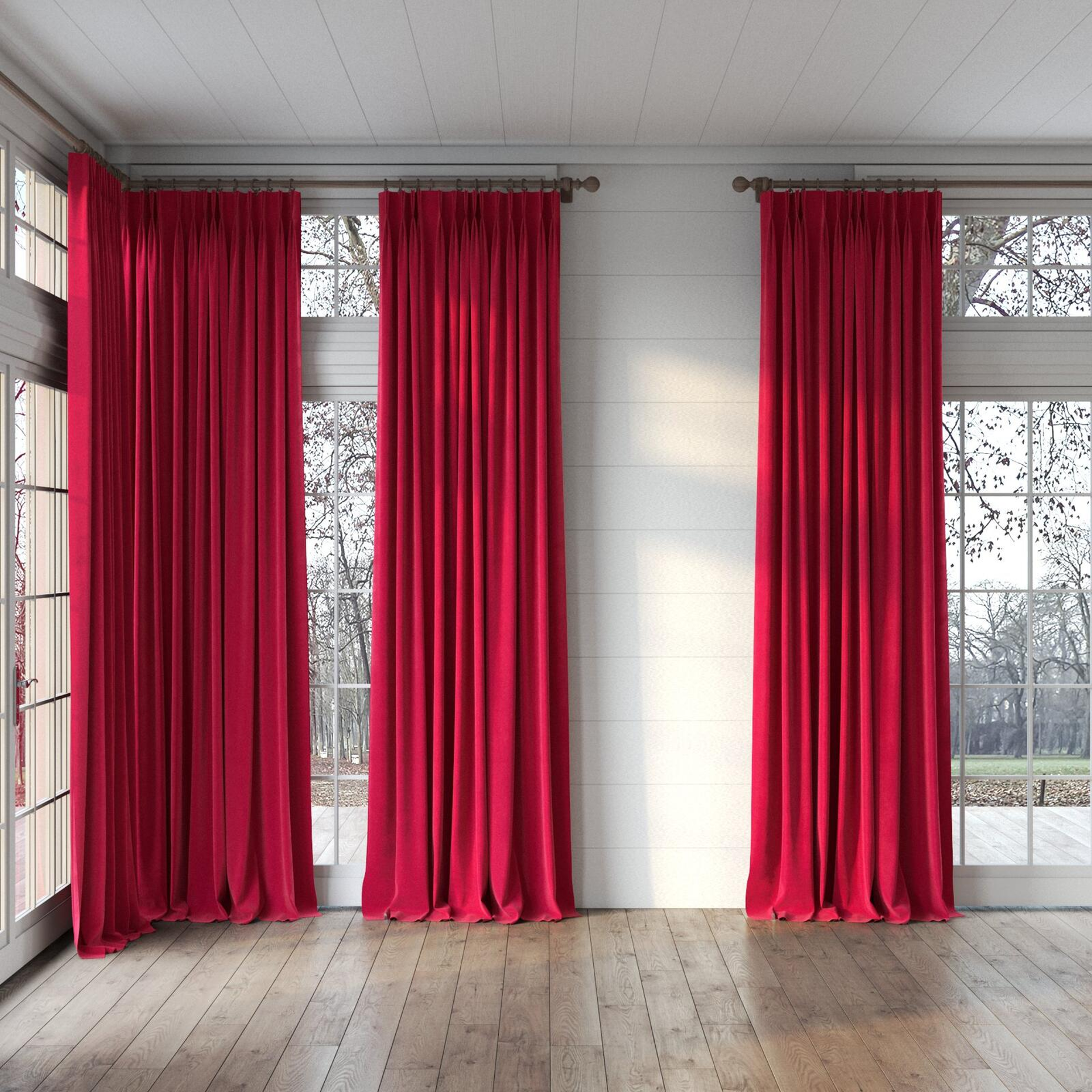 Full view of Moon Rouge, puddled, on curtain rod