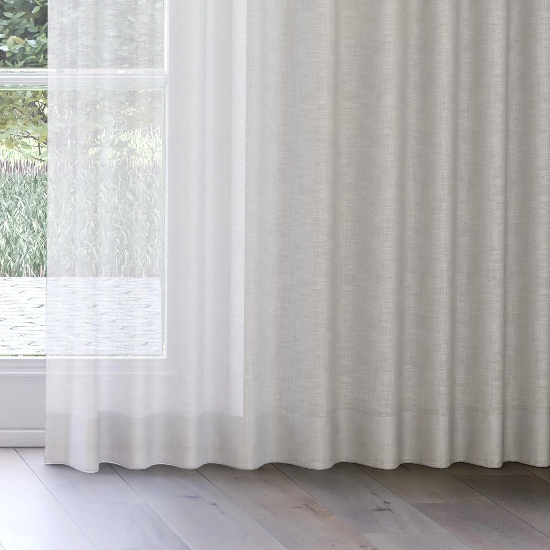 Bottom view of Verdant Peppercorn, on curtain rail
