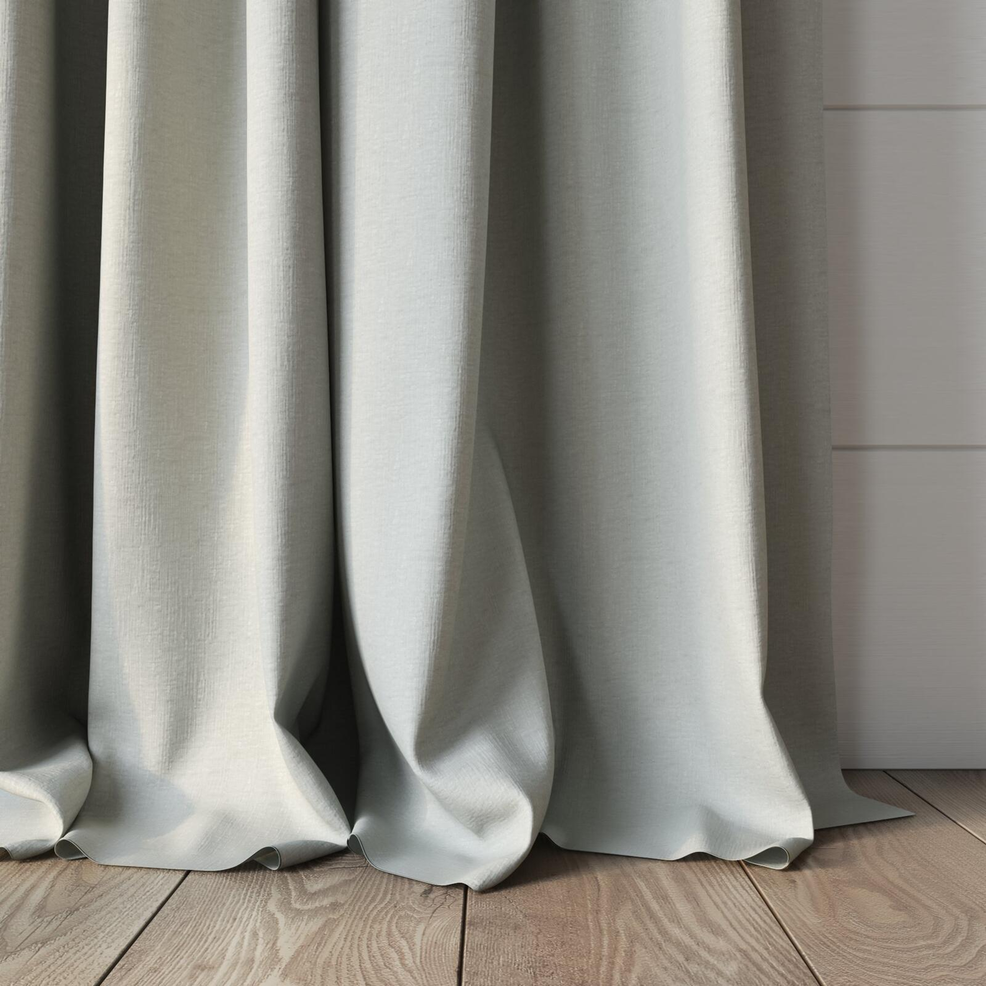 Bottom view of Coverlet Marble, puddled, on curtain rod
