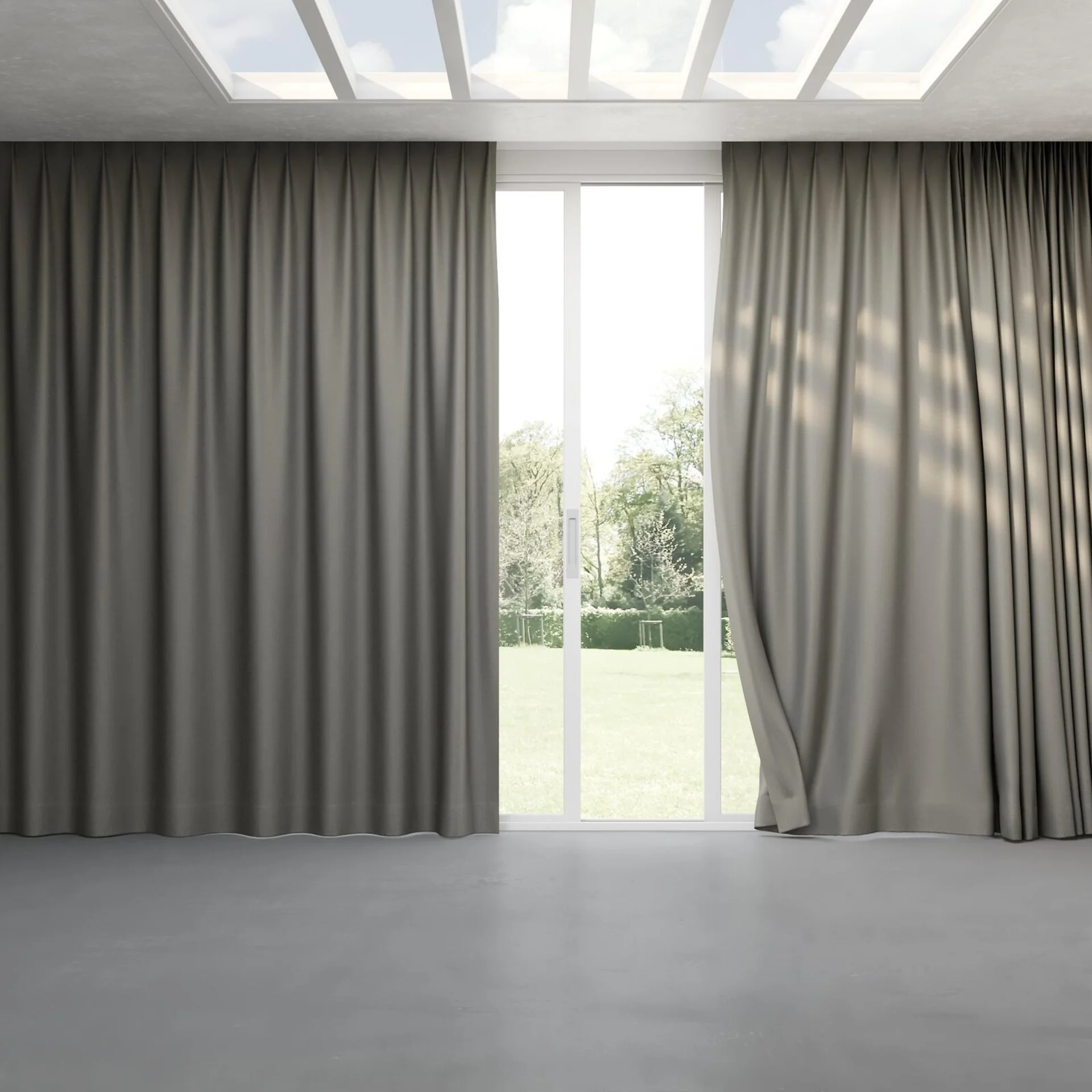 Full view of Banksia Slate, pinch pleat