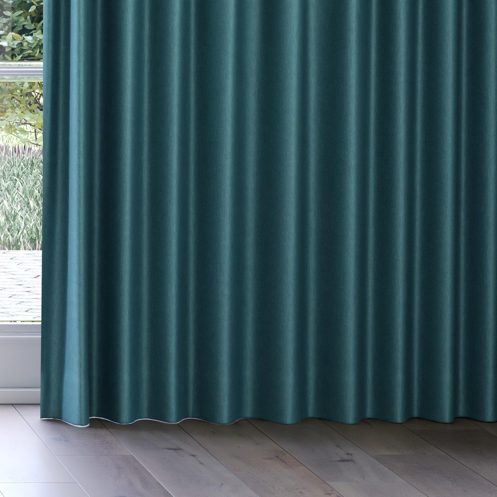 Bottom view of Fiji Teal, on curtain rail