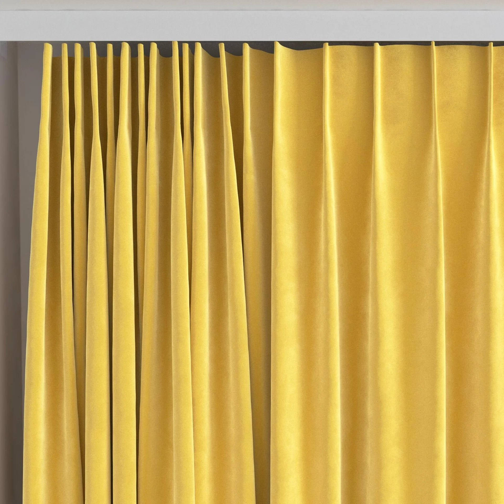 Top view of Lux Velvet Saffron 8204, on curtain rail