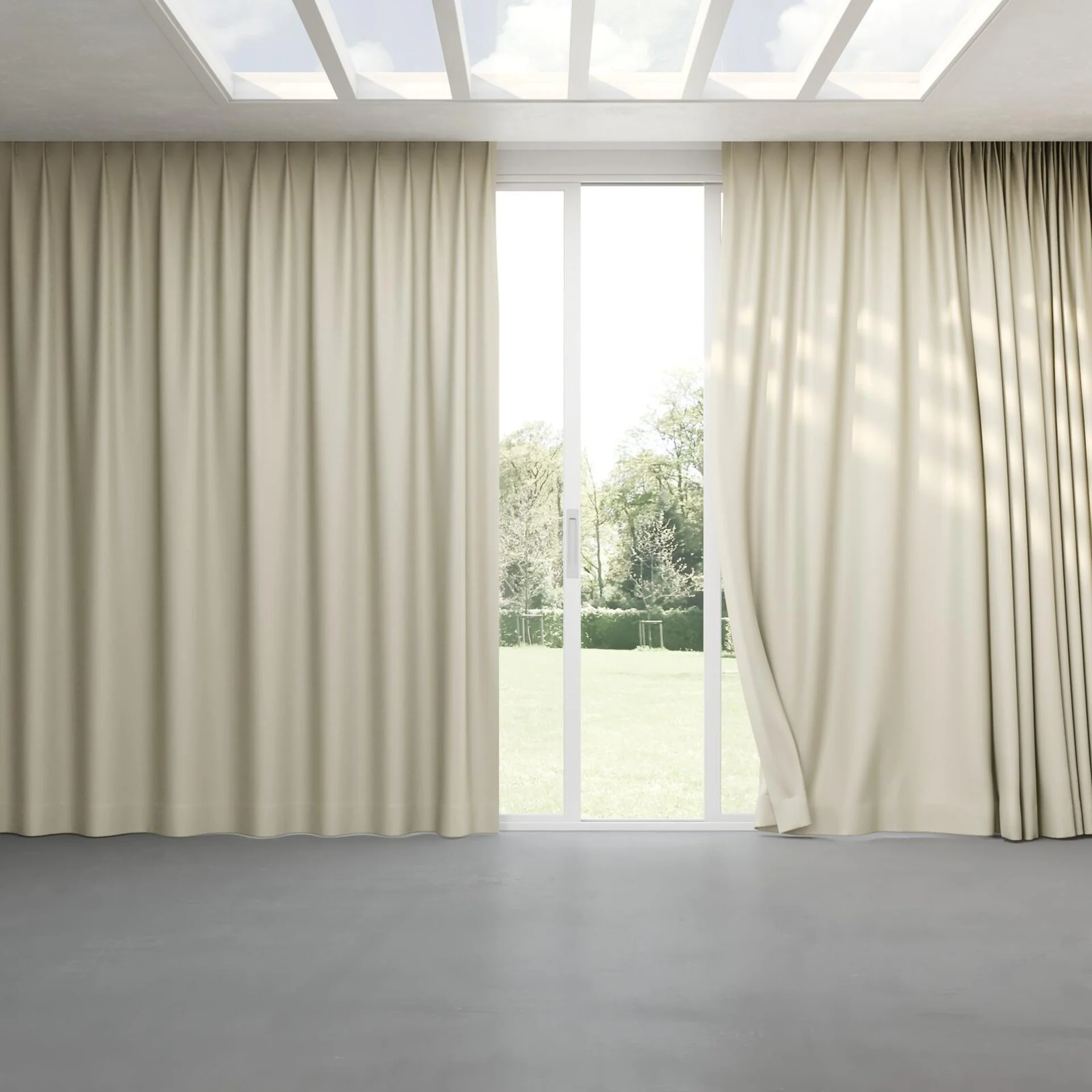 Full view of Grove Linen, pinch pleat