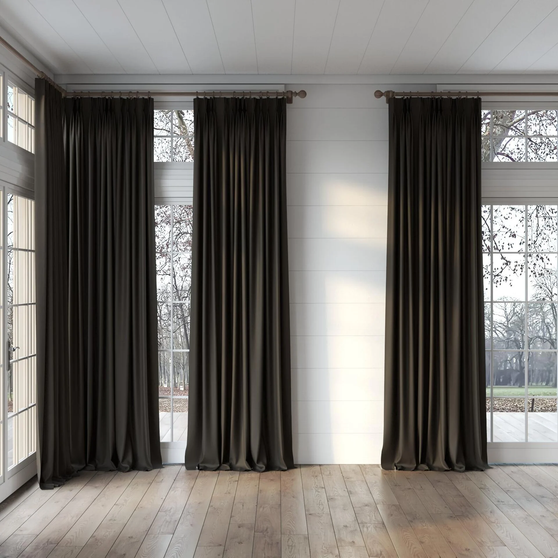 Full view of Eternal Clove, puddled, on curtain rod