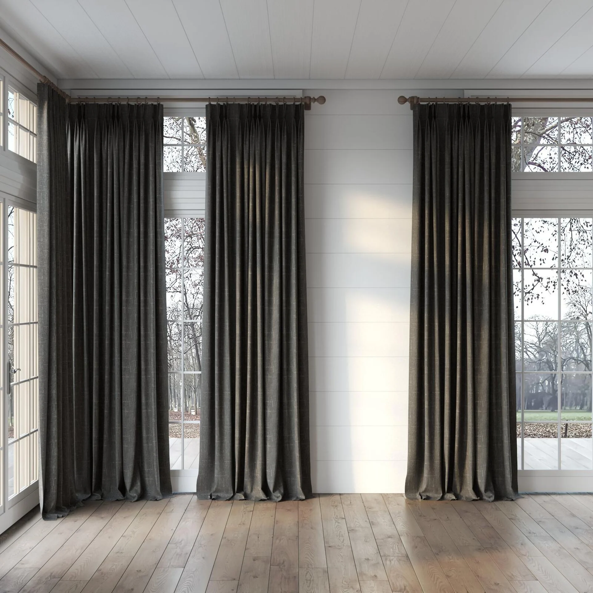 Full view of Cavalry Liquorice, puddled, on curtain rod