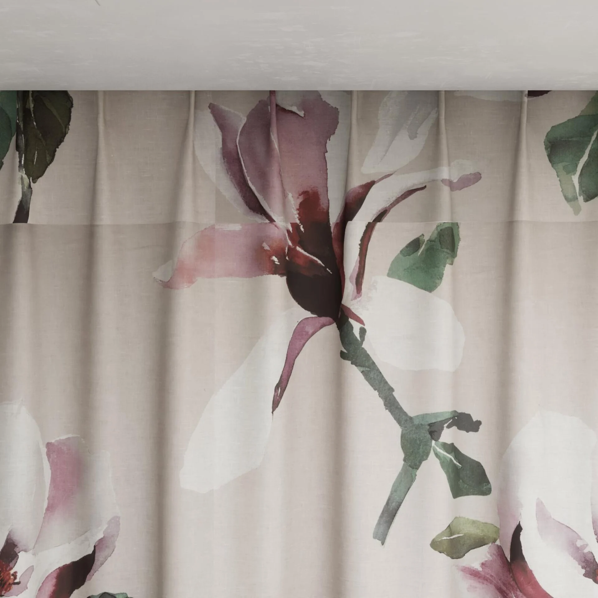 Top view of Magnolia Grandiflora Amethyst, pinch pleat