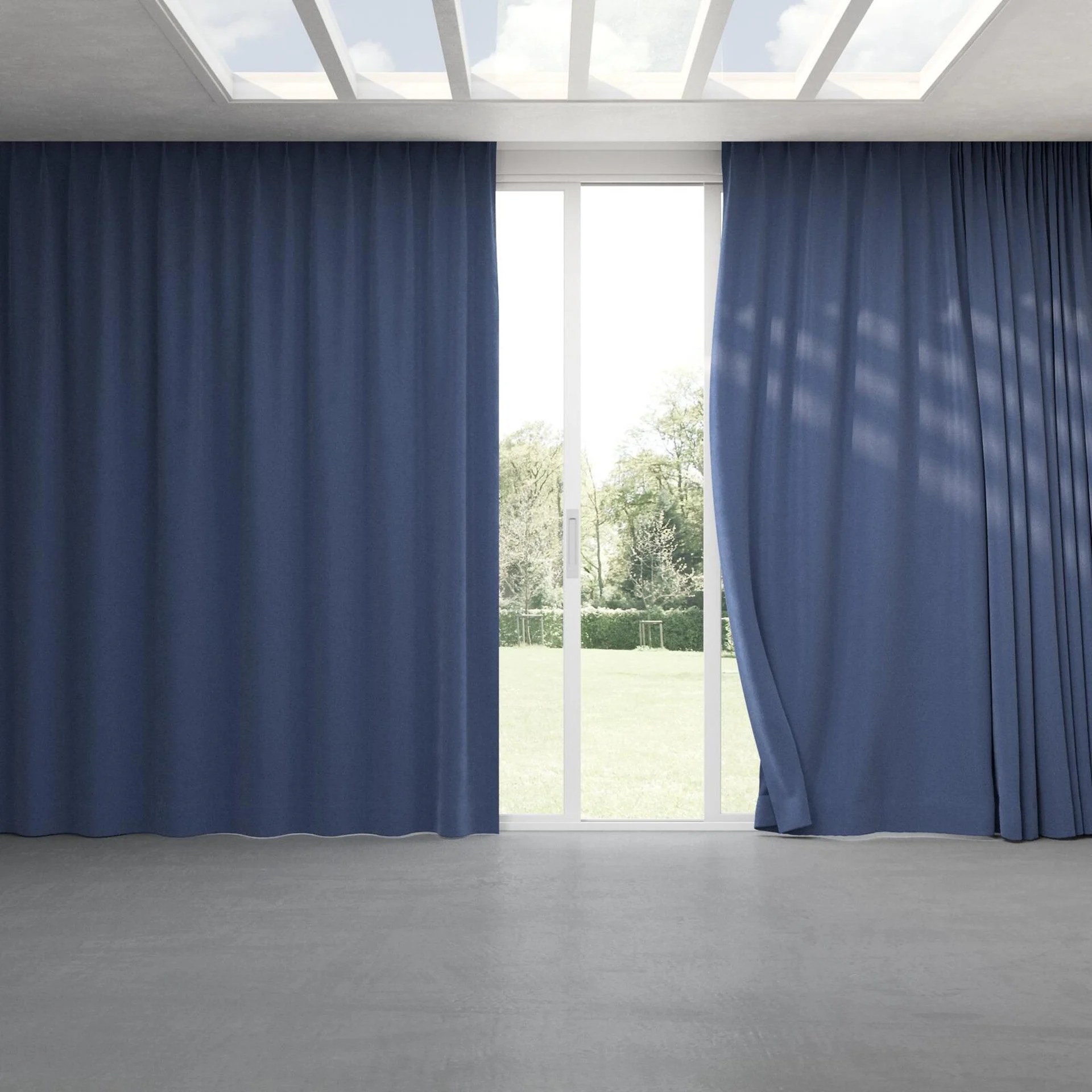 Full view of Moon Delft, pinch pleat