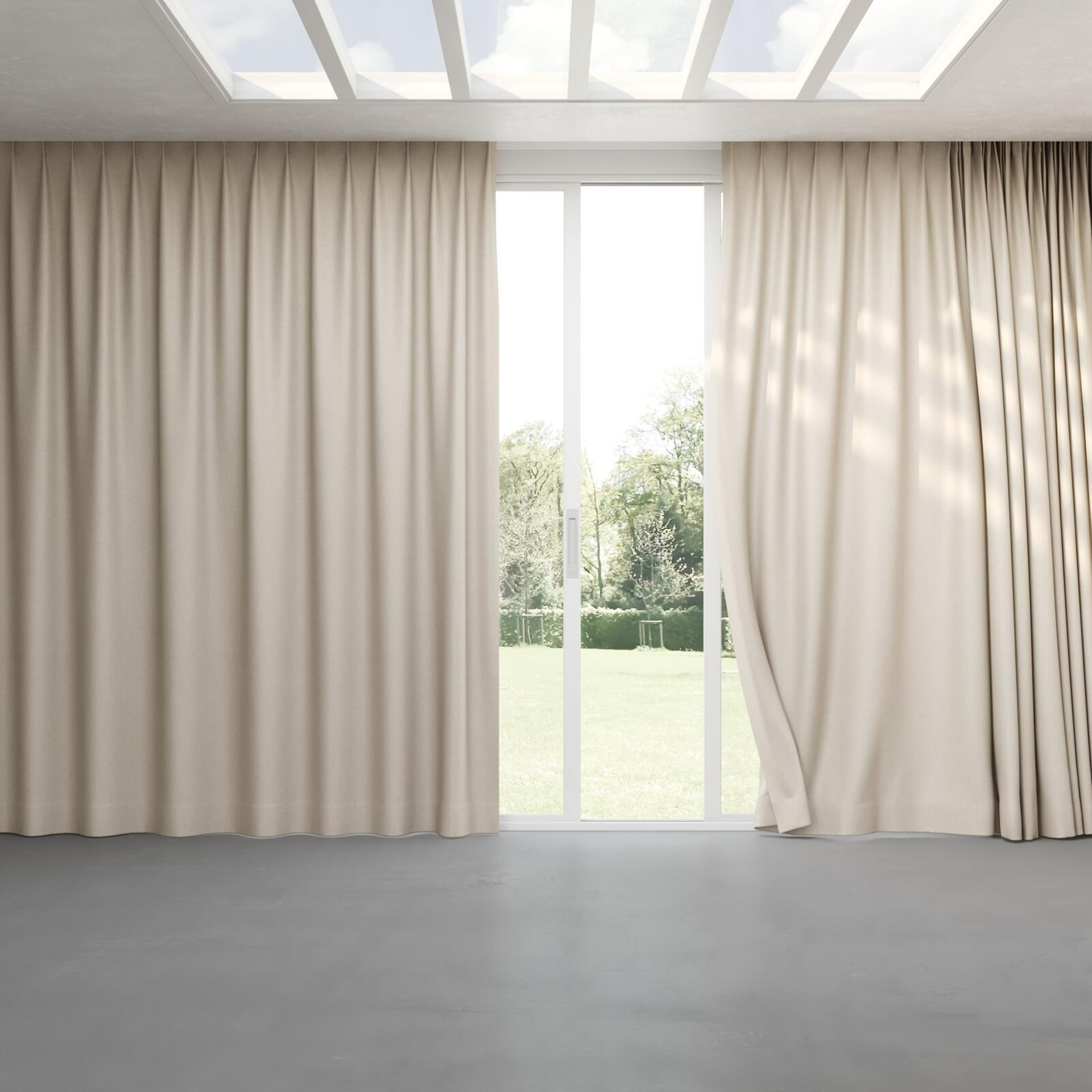 Full view of Woolly/Woolen Dove, pinch pleat