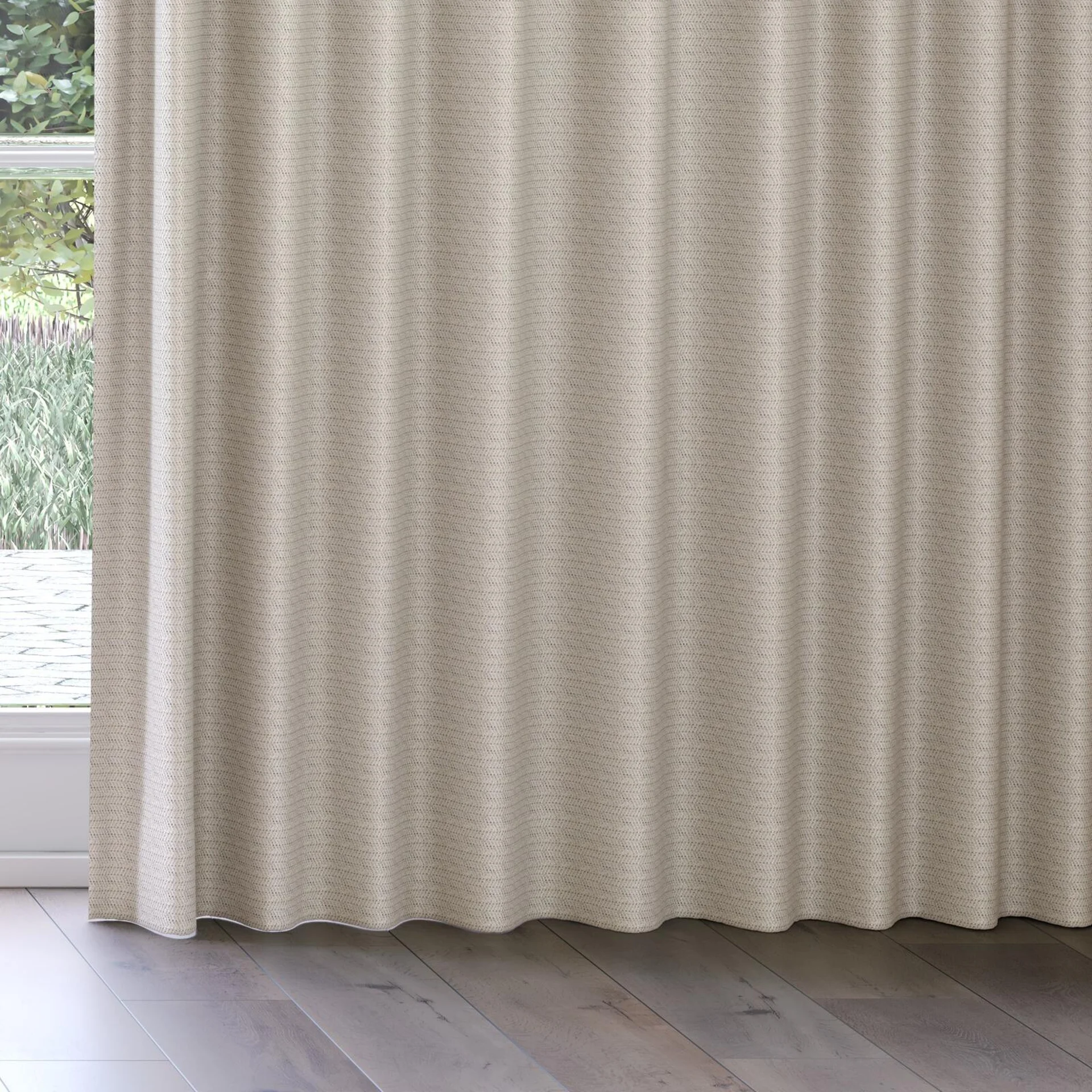 Bottom view of Kaomoji Sesame, on curtain rail
