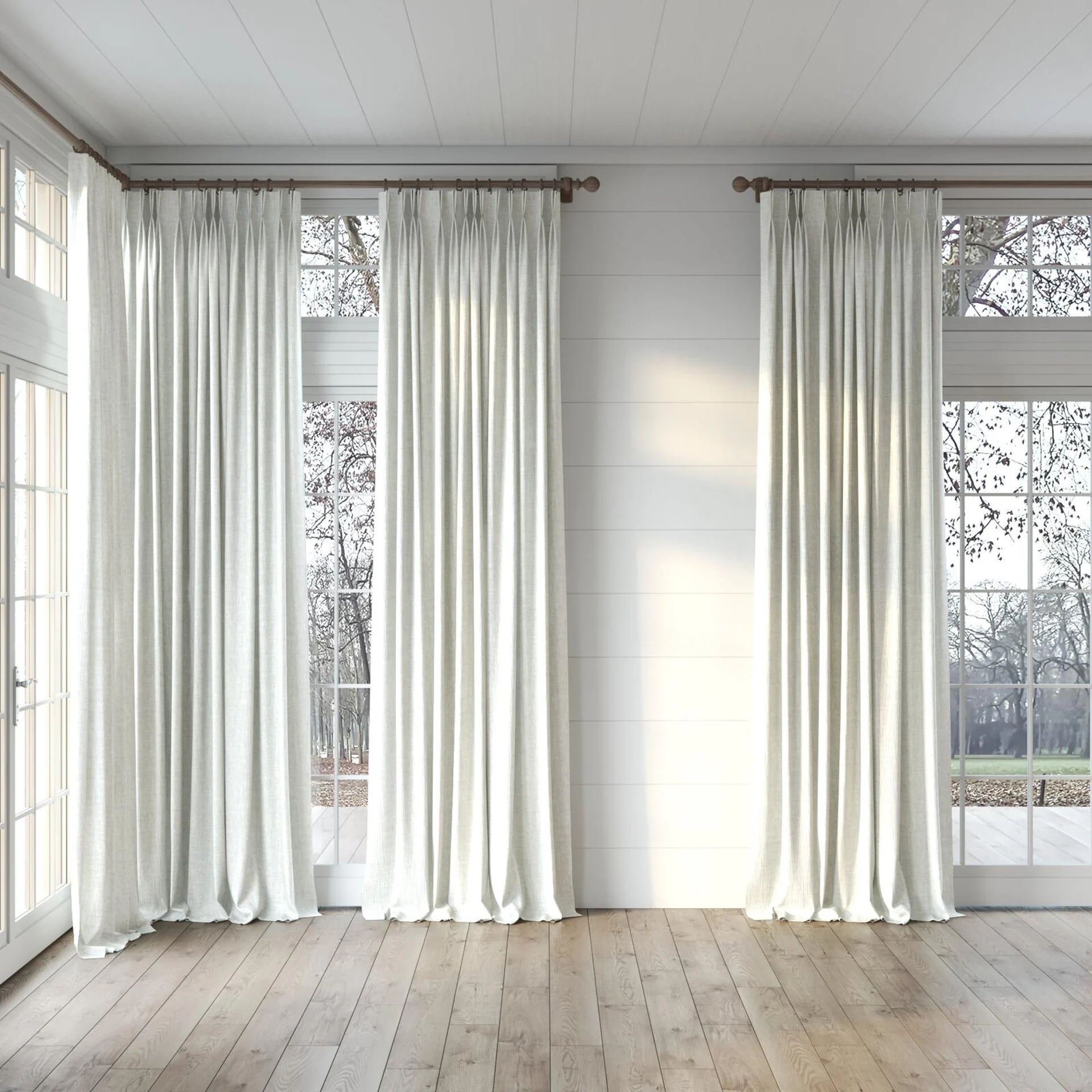 Full view of Earthwild Cream, puddled, on curtain rod