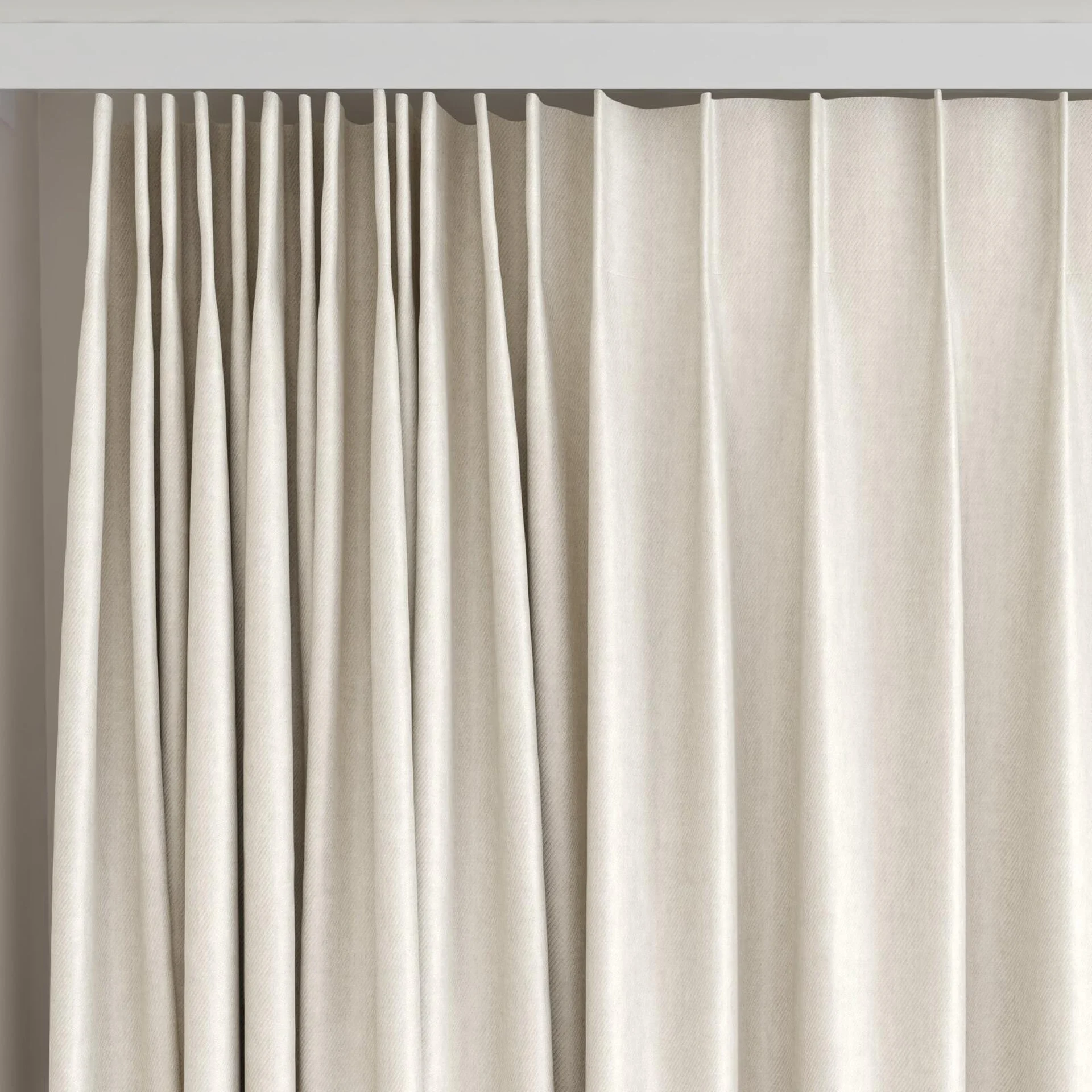 Top view of Fiji Marzipan, on curtain rail