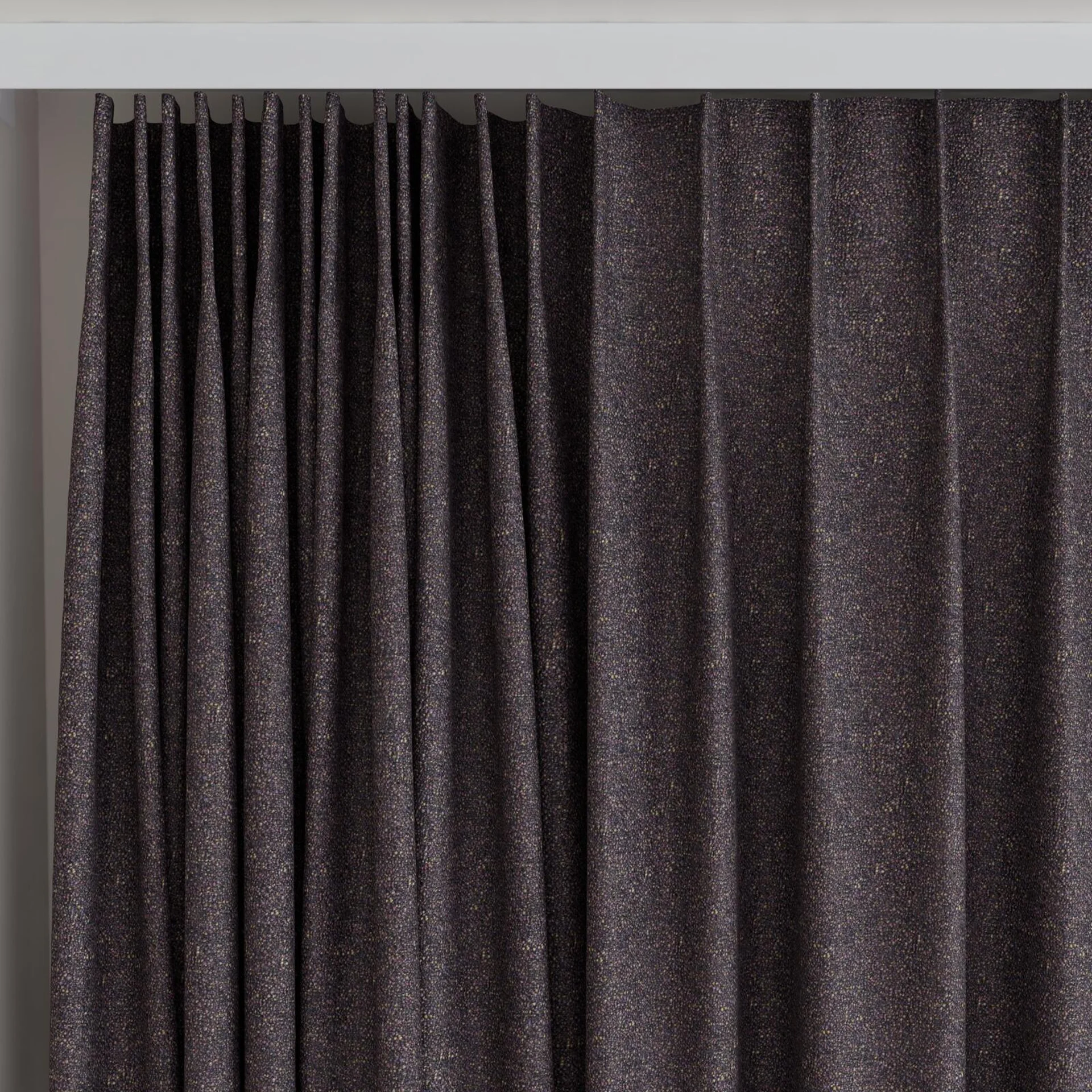 Top view of Bora Bora Aubergine, on curtain rail