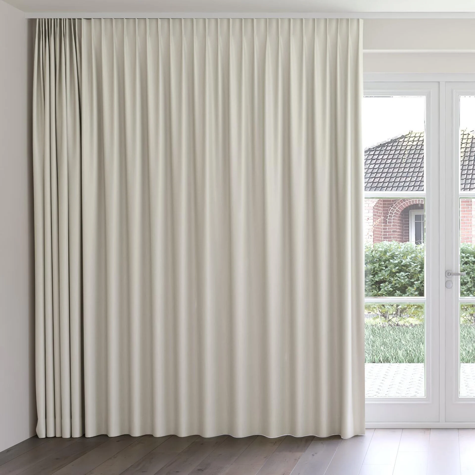 Front view of Naturama Raffia, on curtain rail