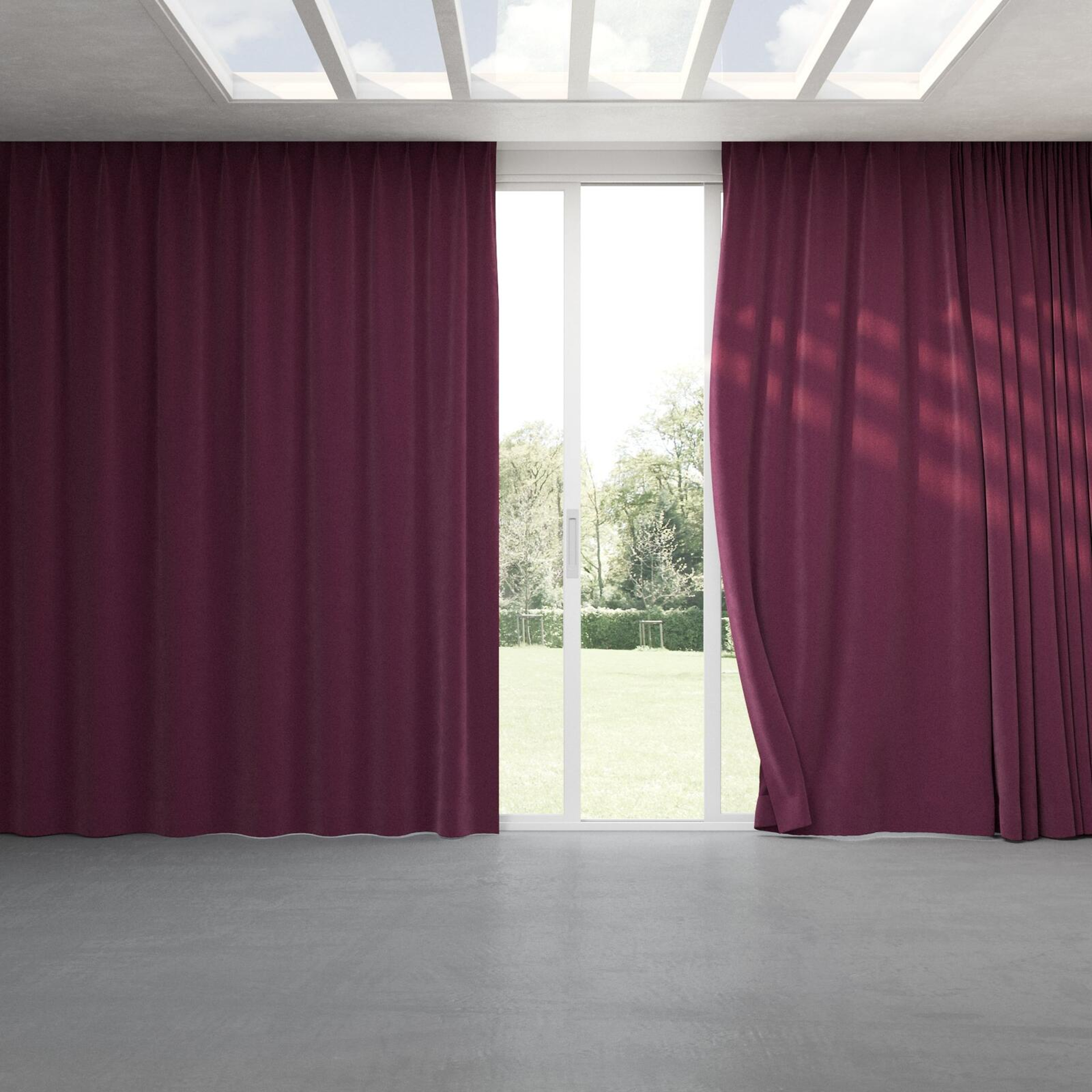 Full view of Moon Aubergine, pinch pleat