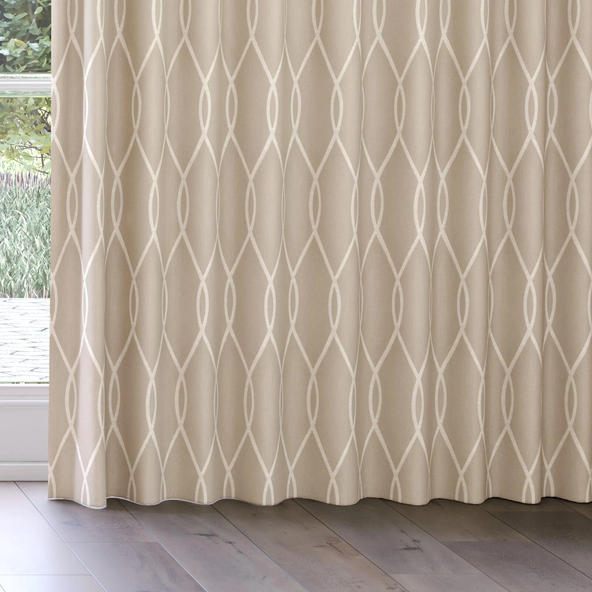 Bottom view of Latimer Latte, on curtain rail