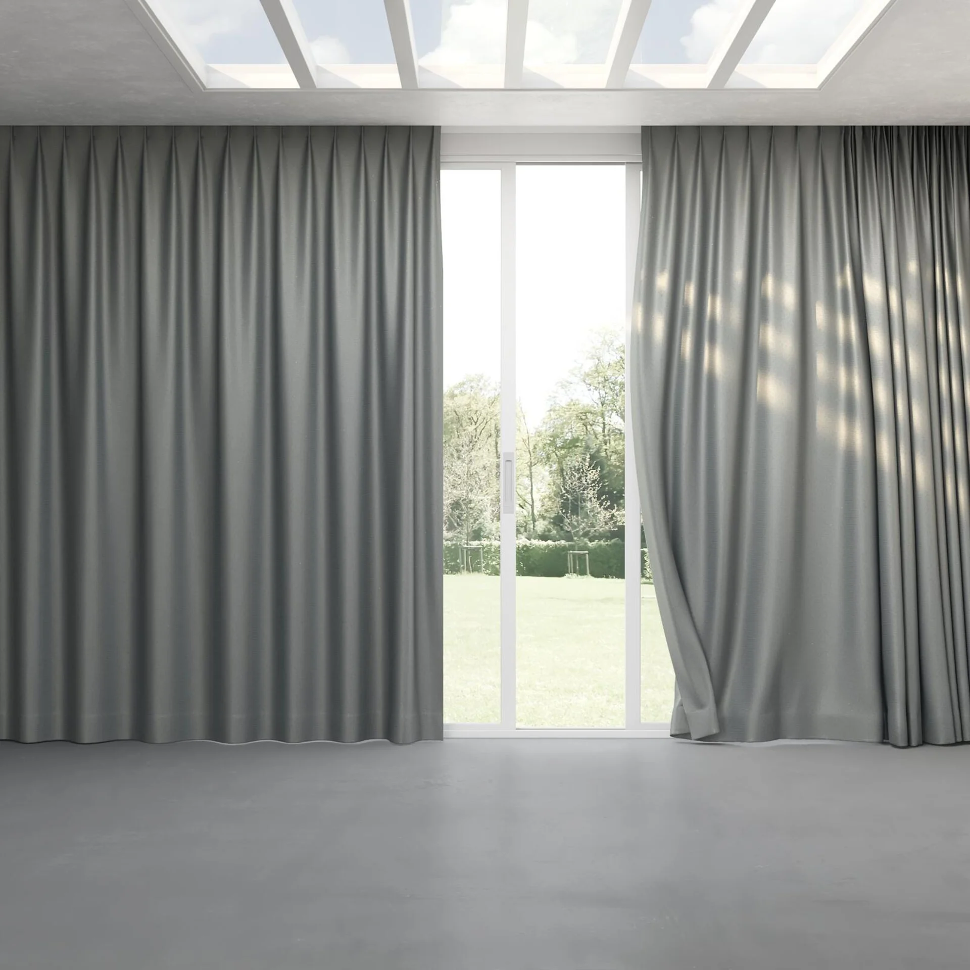 Full view of Kennedy II Blackout Slate, pinch pleat