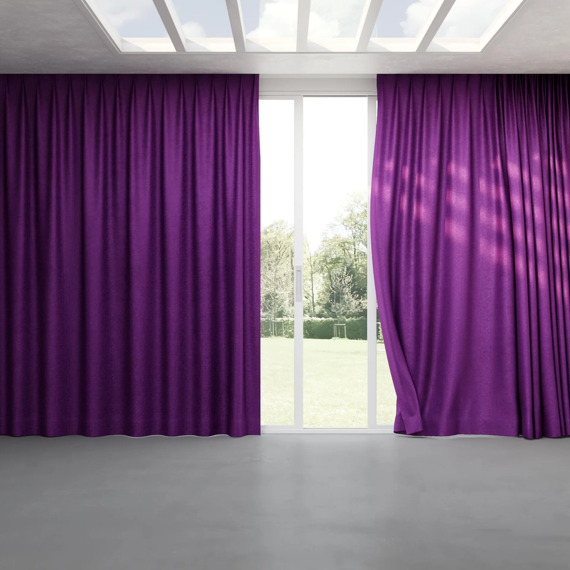 Full view of Hug Violet, pinch pleat