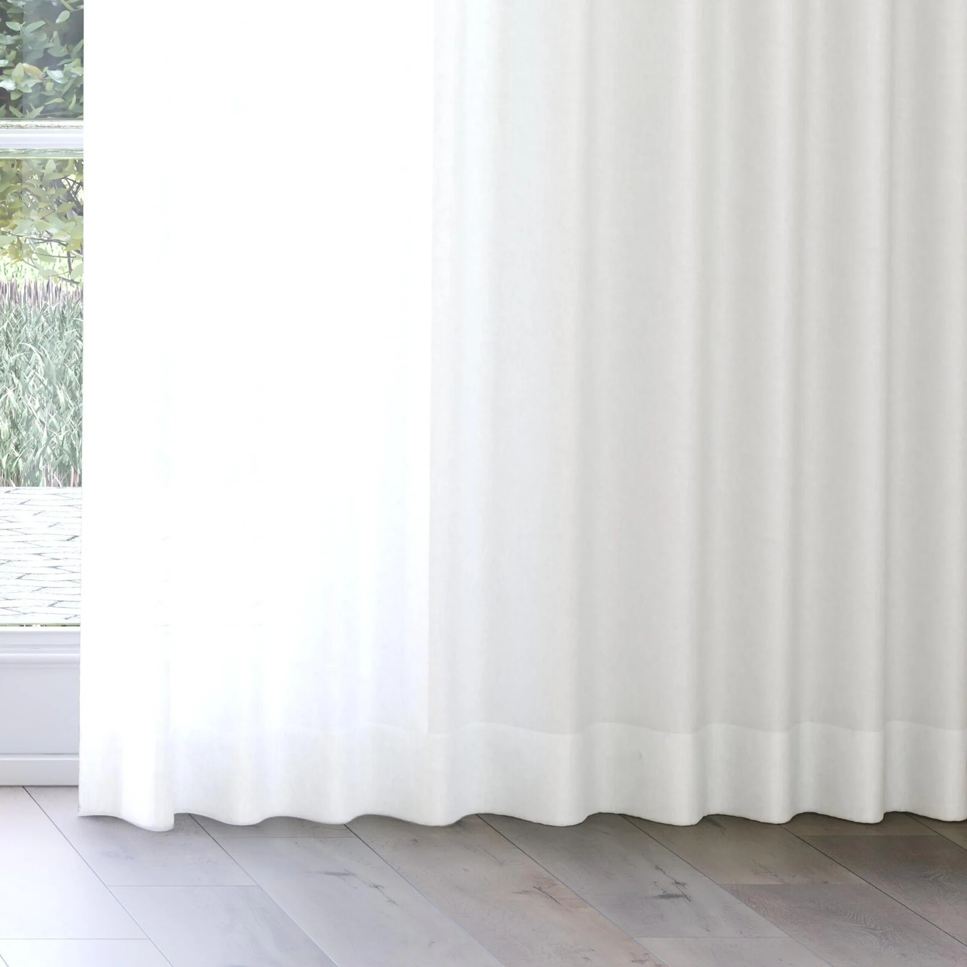 Bottom view of Flo II Wool, on curtain rail