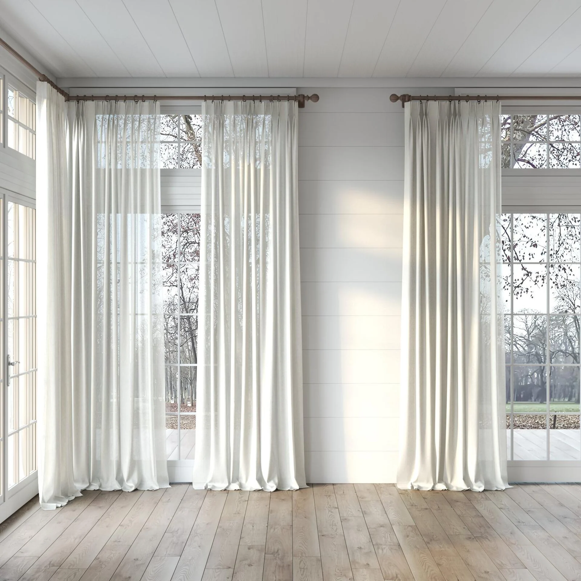 Full view of Elegance Sesame, puddled, on curtain rod