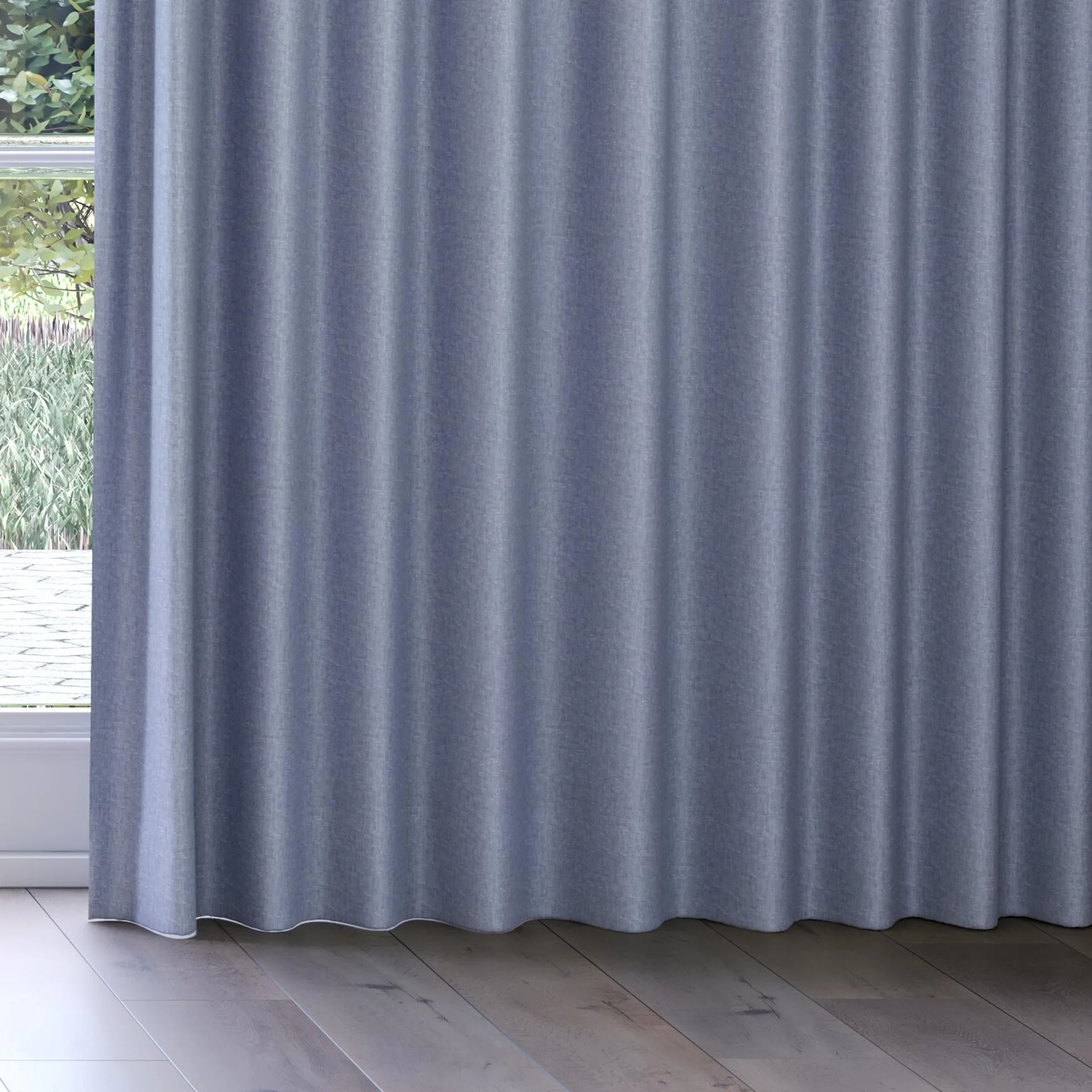 Bottom view of Hometown Denim, on curtain rail
