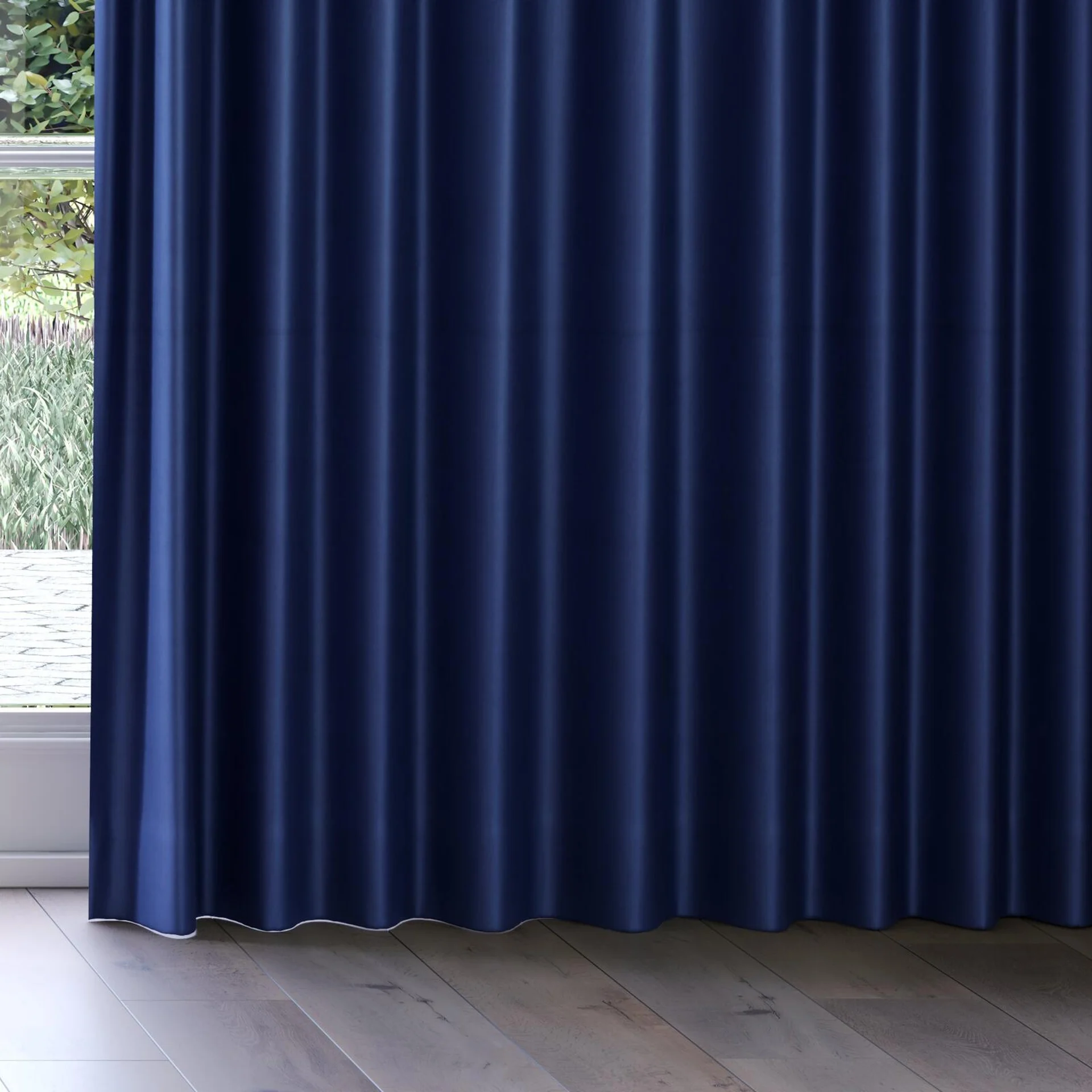 Bottom view of Warlock Navy, on curtain rail