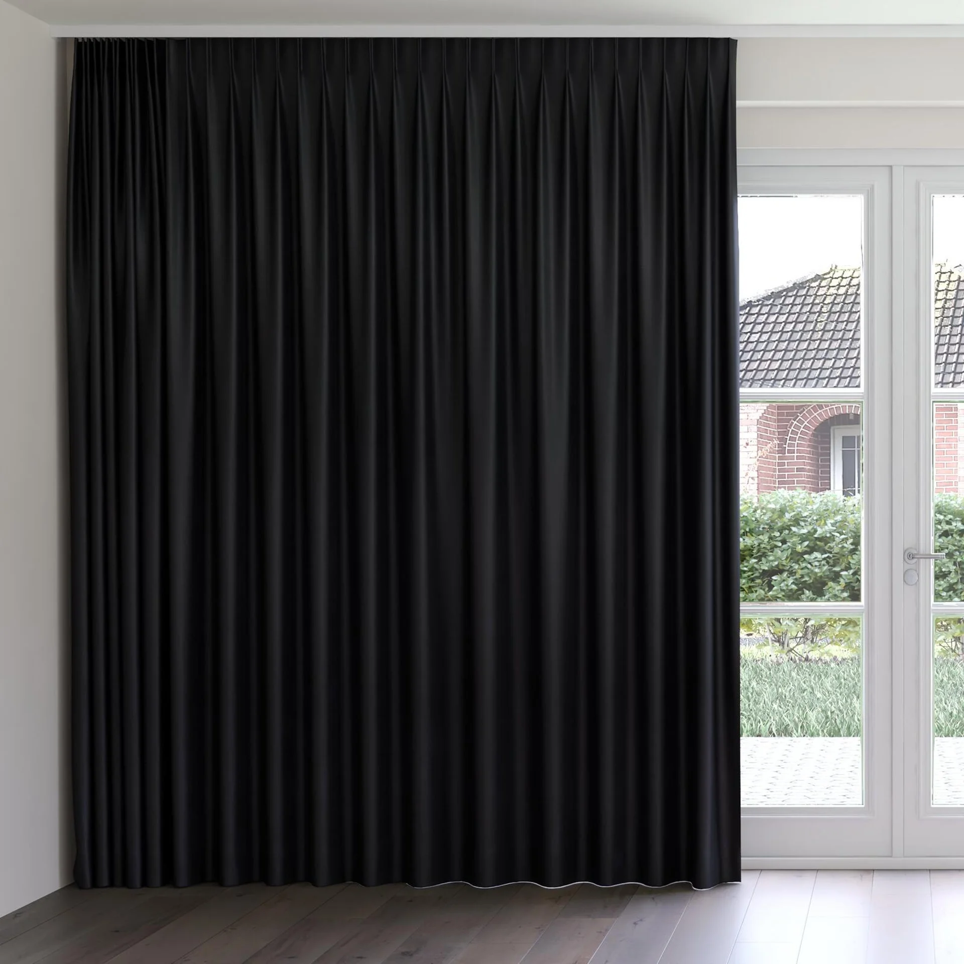 Front view of Remain Onyx, on curtain rail