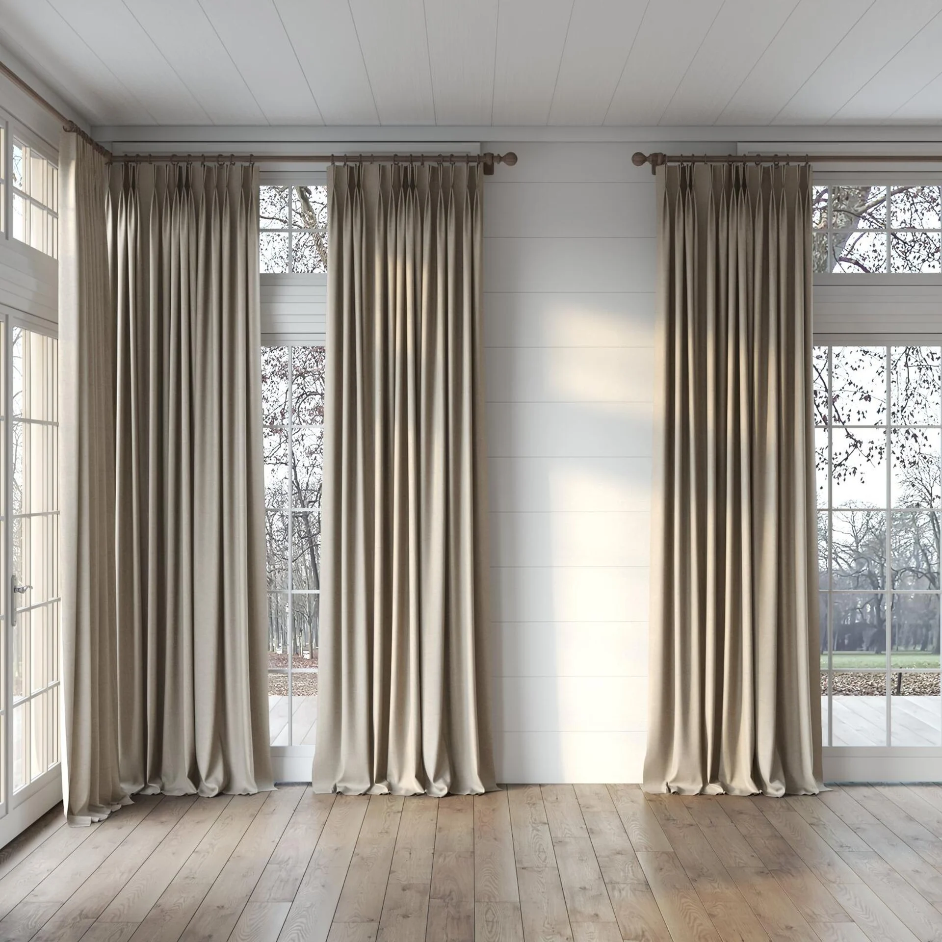 Full view of Casual Waffle, puddled, on curtain rod