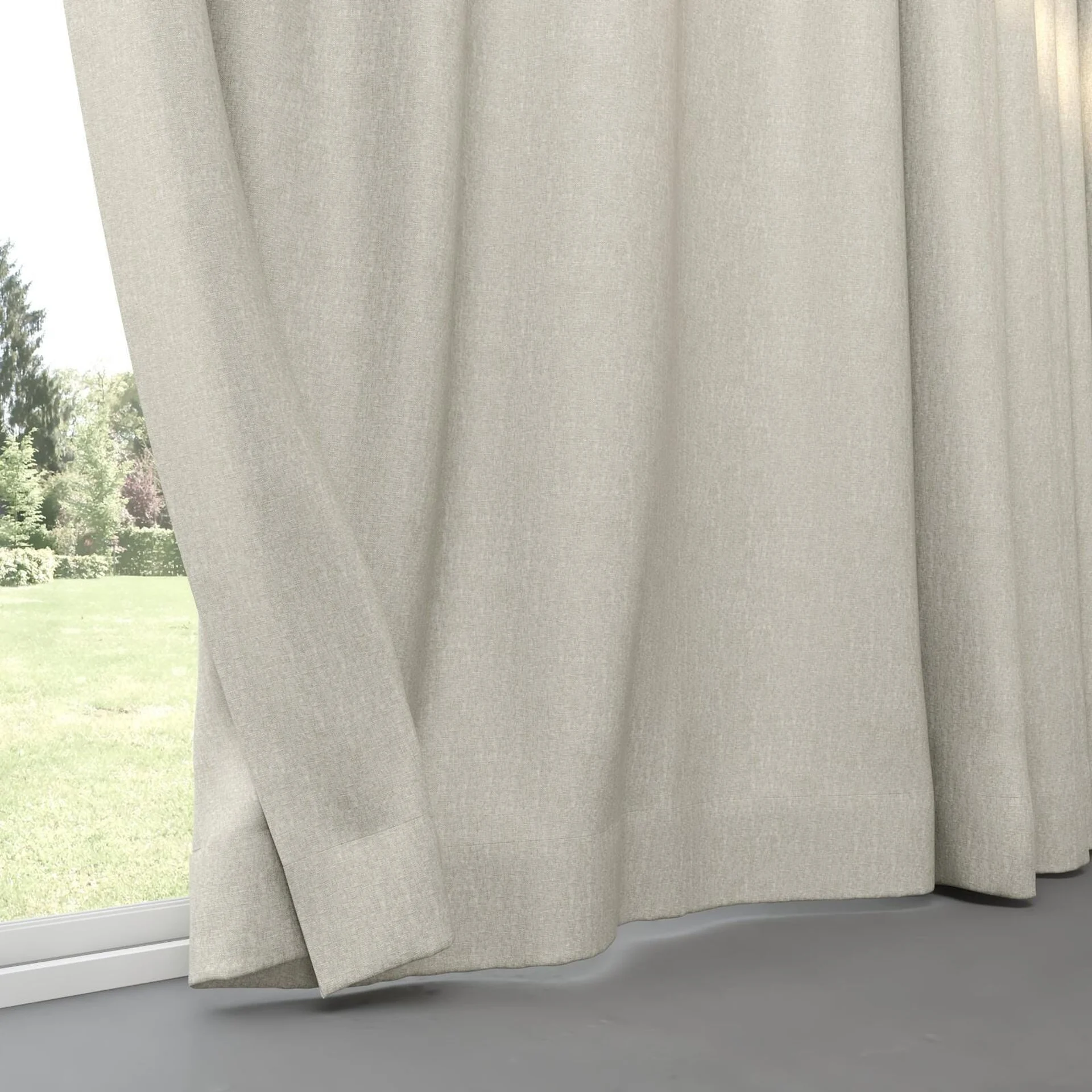 Bottom view of Retreat Blackout Driftwood, pinch pleat