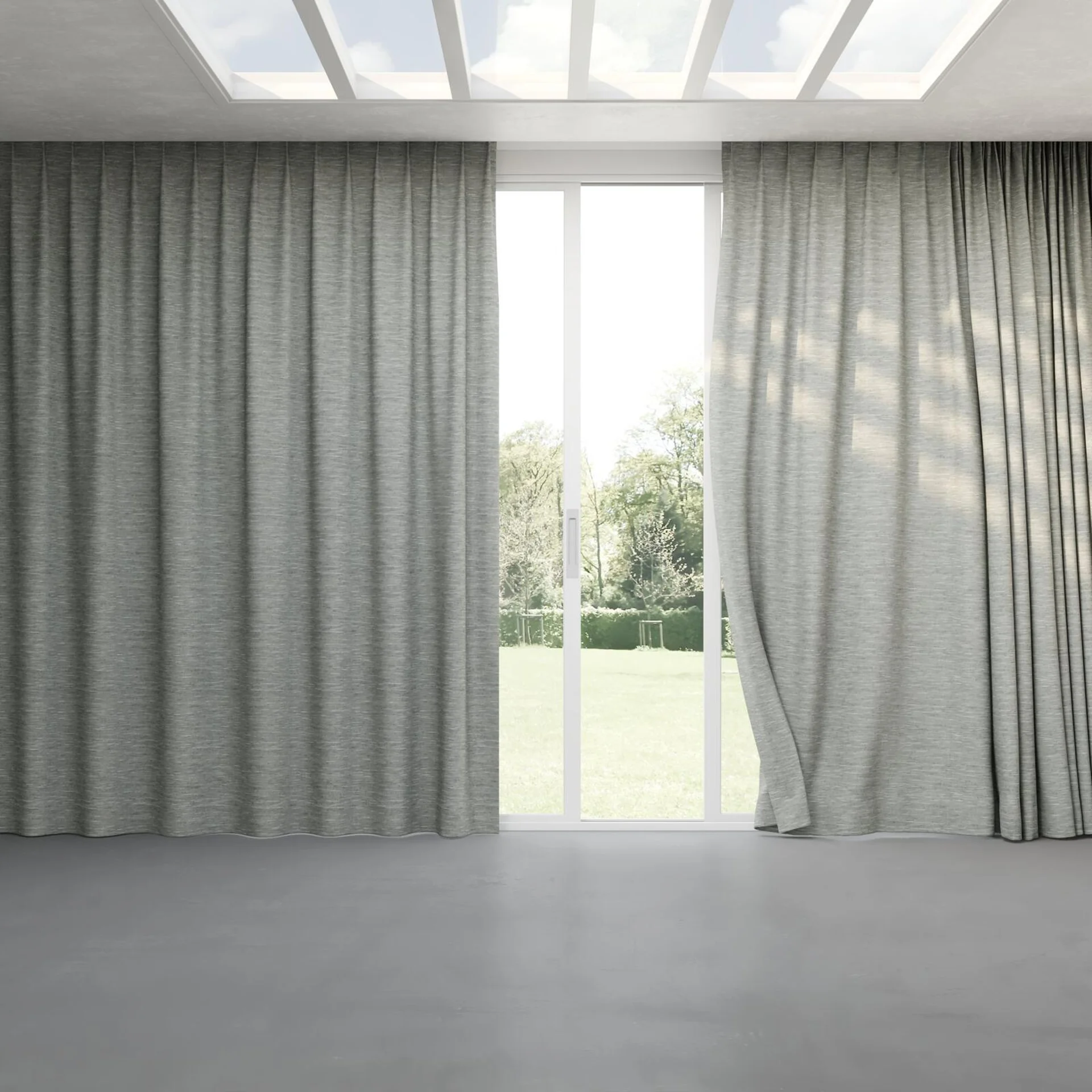 Full view of Venus Sterling, pinch pleat
