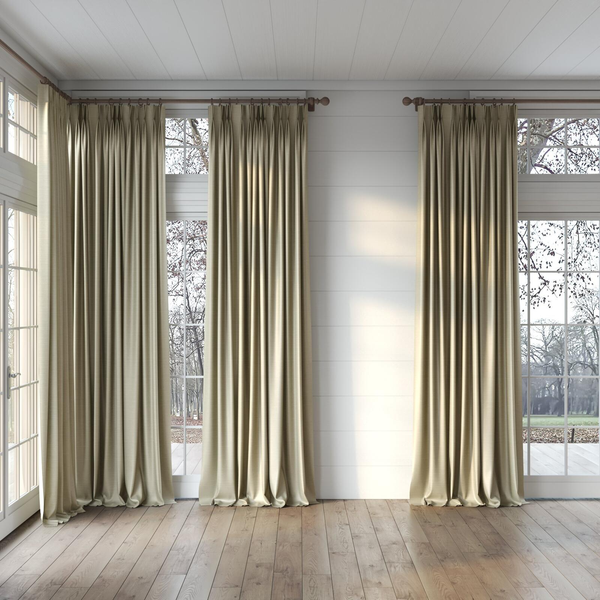 Full view of Silky Sponge, puddled, on curtain rod